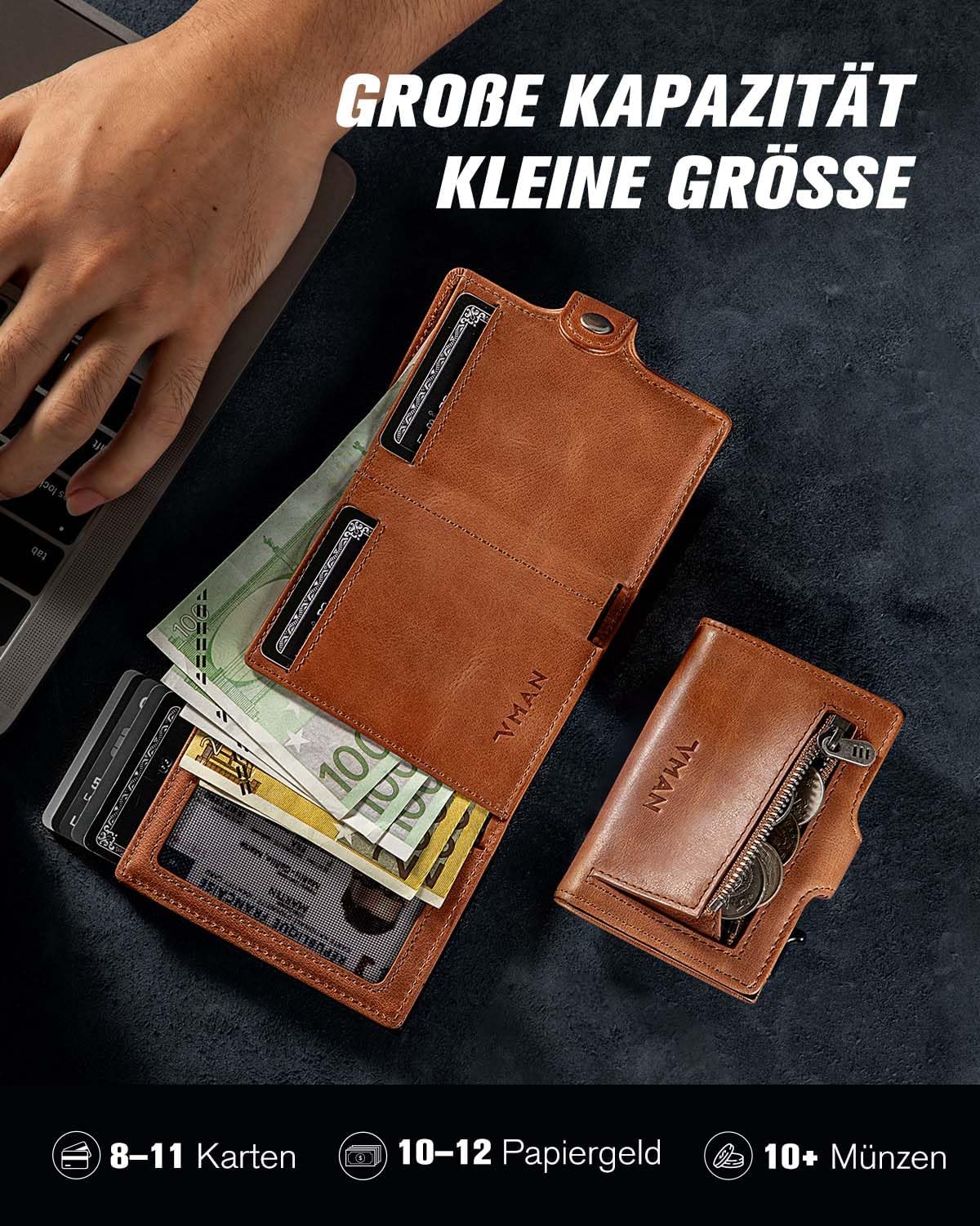 Detalle de VMAN Geldbörse Herren Slim Münzfach RFID Schutz