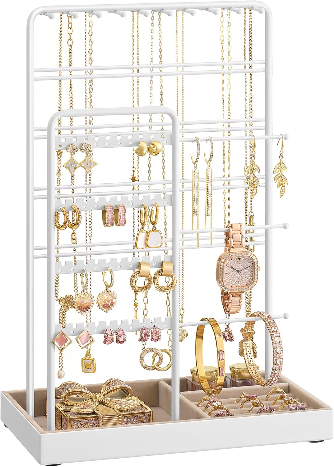 Thumbnail 6 de SONGMICS CAELEY JJS028A01 Jewellery Stand with Velvet Tray, Pale Gold