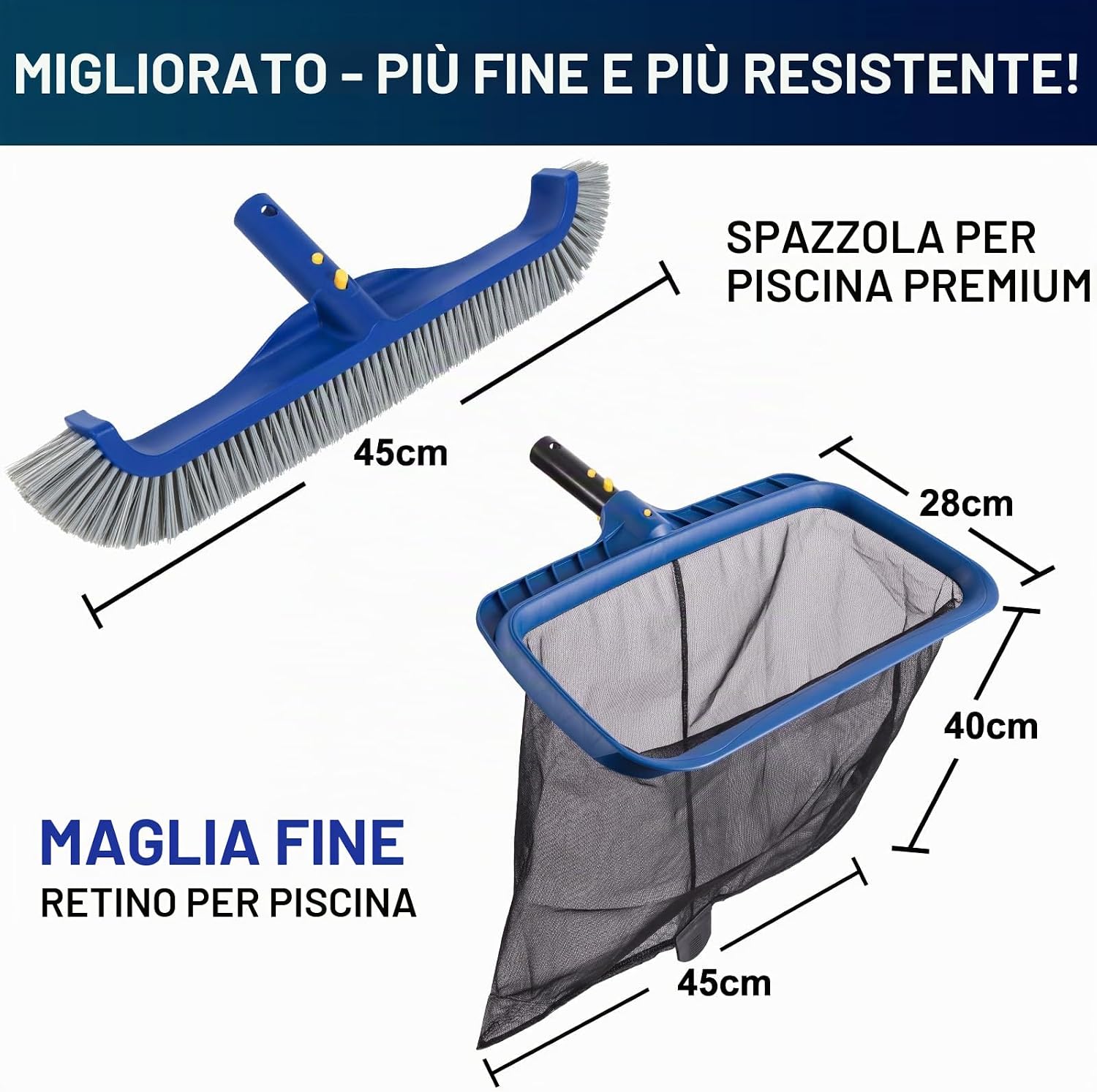 Detalle 2 de POOLAZA Set di pulizia per piscina: retino in maglia fine e spazzola da 45 cm