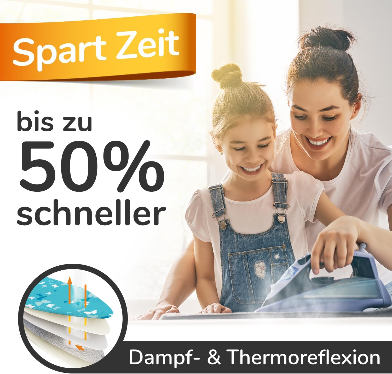 Thumbnail 6 de Super Soft 5 Schichten Turbo-Bügelbrettbezug 140x40 (XXL) – ÖKOTEX Baumwoll-Polsterung, EasyFit+Spanner, Made in Europe