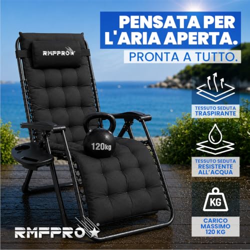 Detalle de RMF PRO Sdraio da Giardino Pieghevole con Schienale Regolabile Multiposizione – Nero