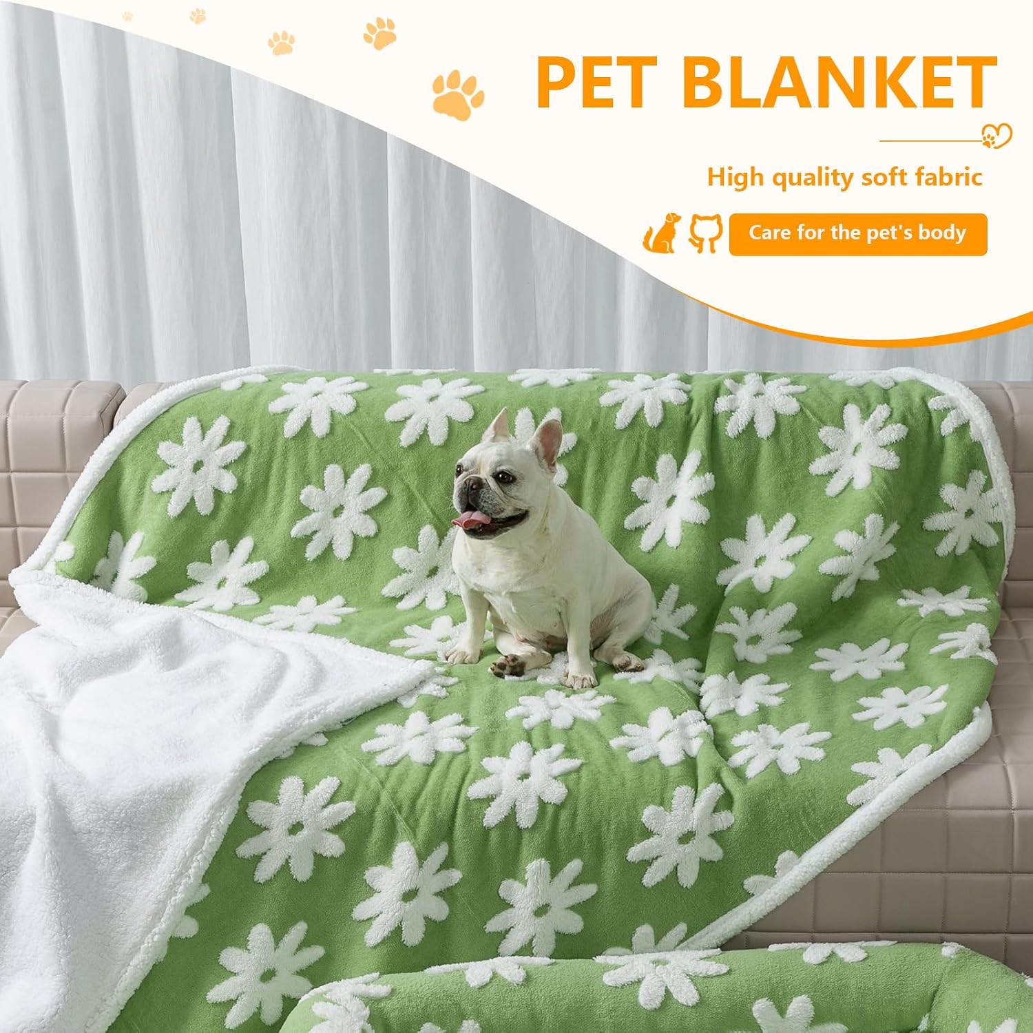 Thumbnail 1 de Waterproof Pet Blanket Green Stylish Jacquard Throw (Green Flower, XS) for dog beds, couches and washable mat covers