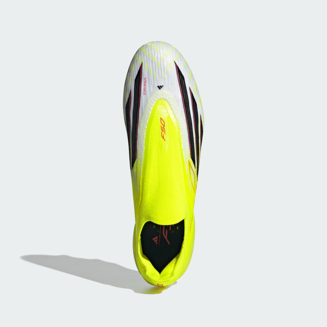 Detalle de Bota Adidas F50 ELITE sin cordones para césped natural húmedo – Amarillo