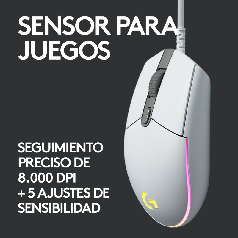 Detalle de Logitech G203 Lightsync 2nd Gen 8000 DPI ratón gaming blanco