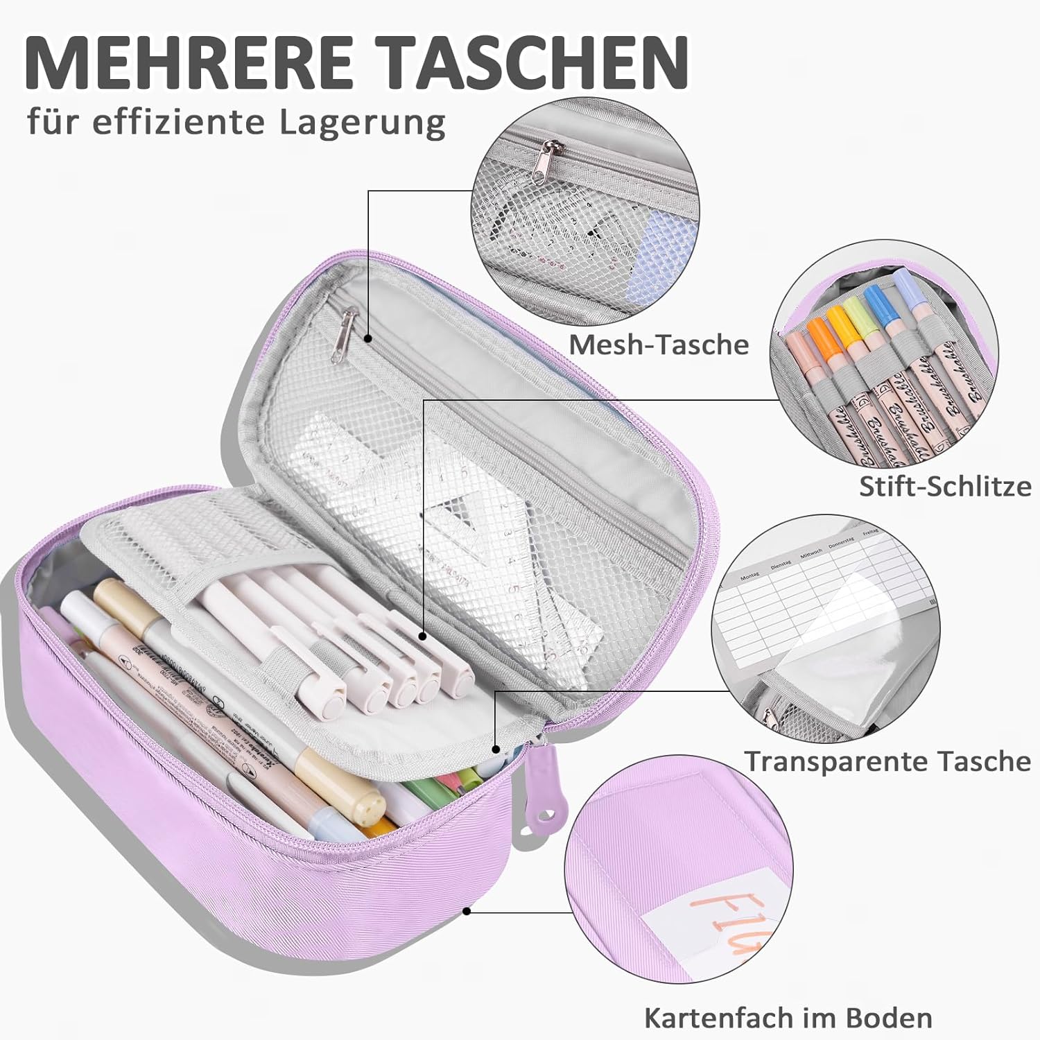 Thumbnail 4 de Wonsar Federmäppchen Mäppchen Federtasche Etui 4 Fach – vielseitig organisiert für Schule & Büro