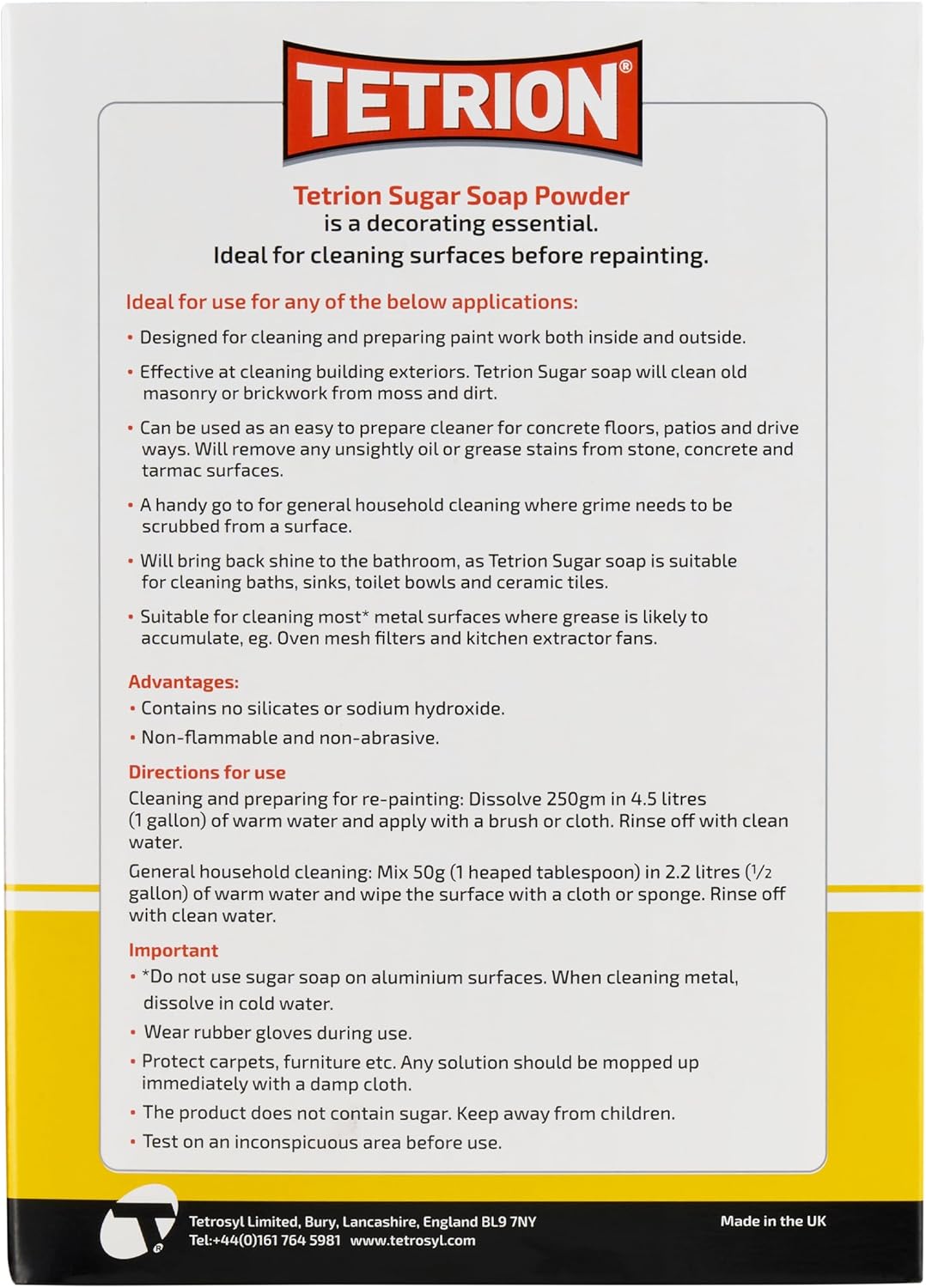 Thumbnail 2 de Tetrion Savon au Sucre Poudre Nettoyant Polyvalent 1,5 kg – nettoyage et préparation de surfaces Bois et Béton