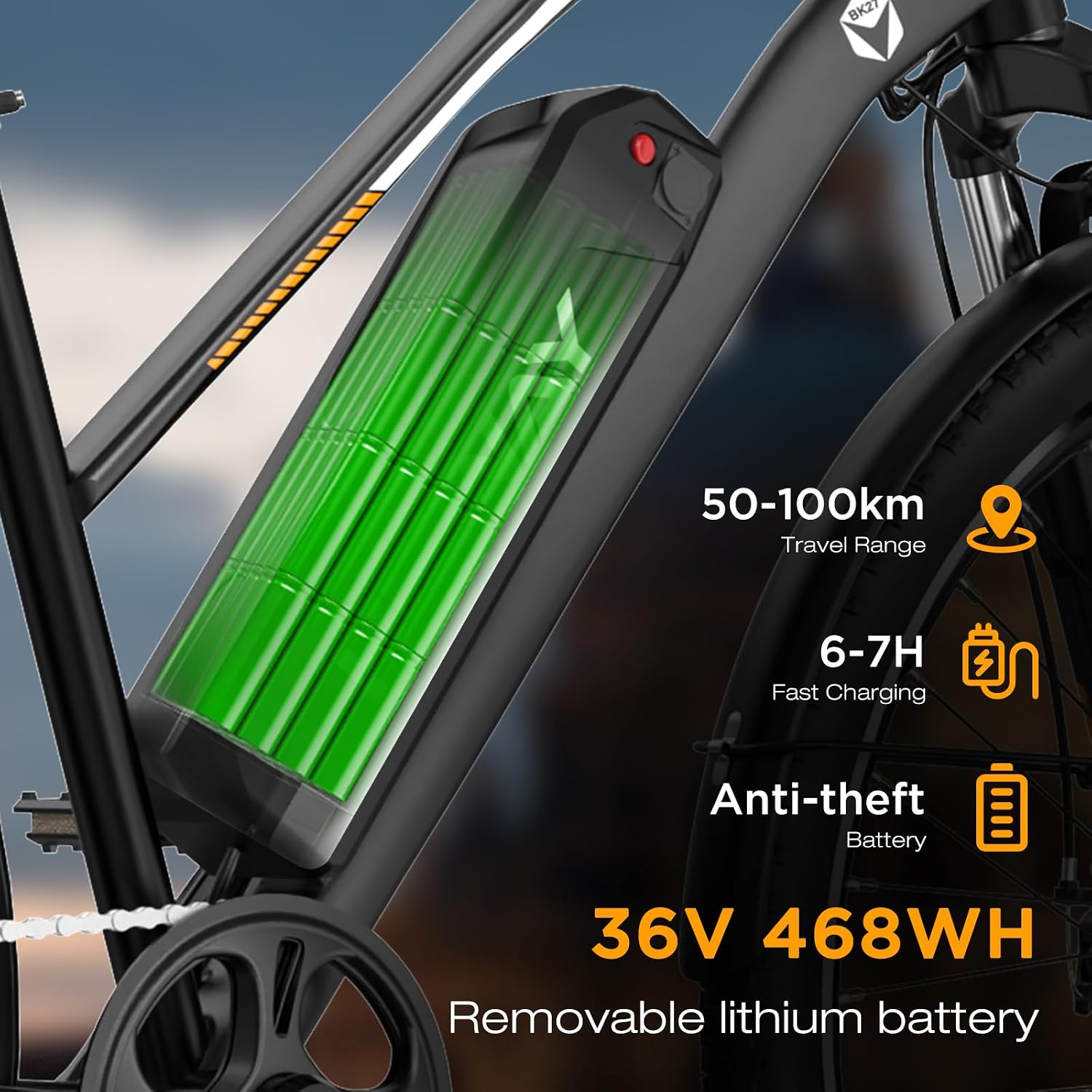 Detalle de HITWAY 27,5"/28" E-Bike Trekkingrad mit 36V 13Ah Akku, 250W Motor und 7 Gängen (Pedelec)