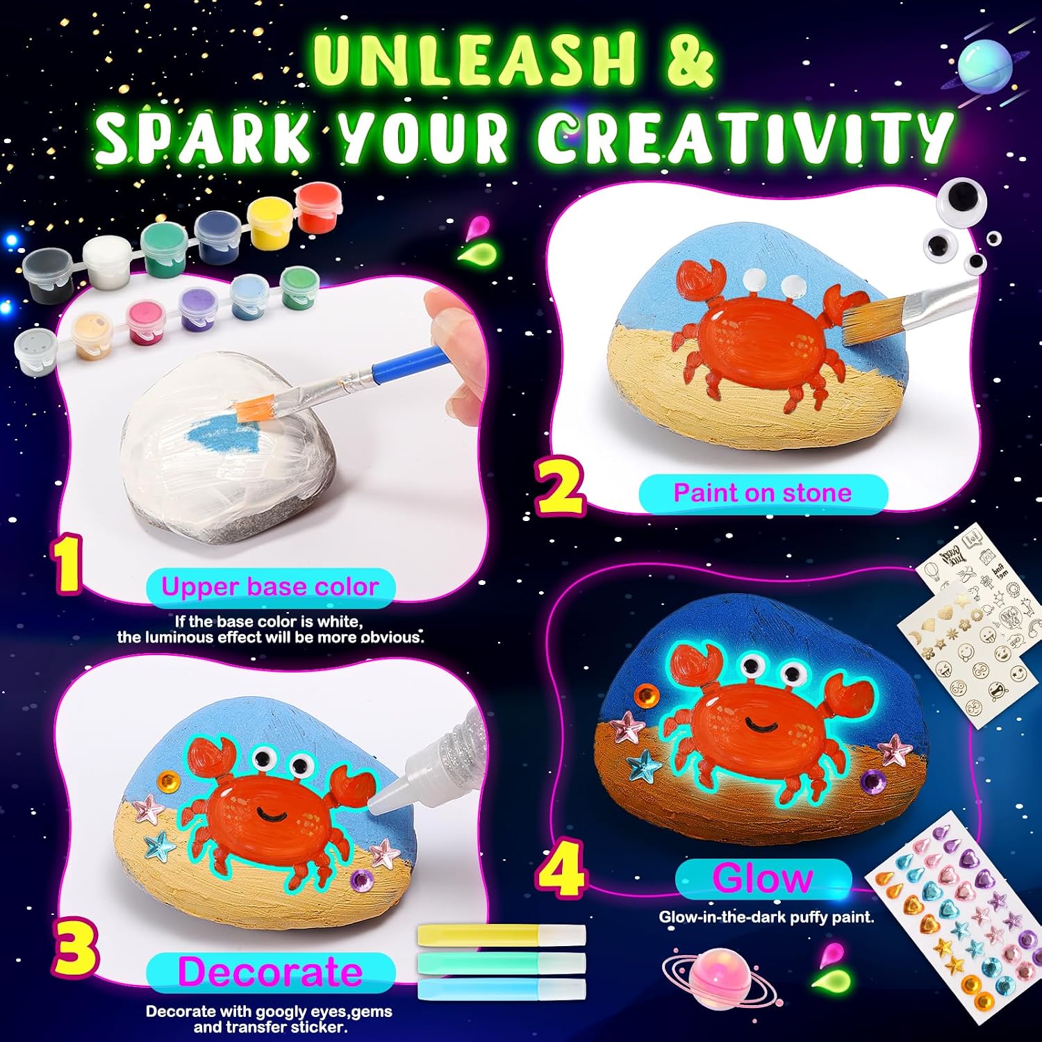 Detalle de Kit pintura piedras para niños 4-12 años