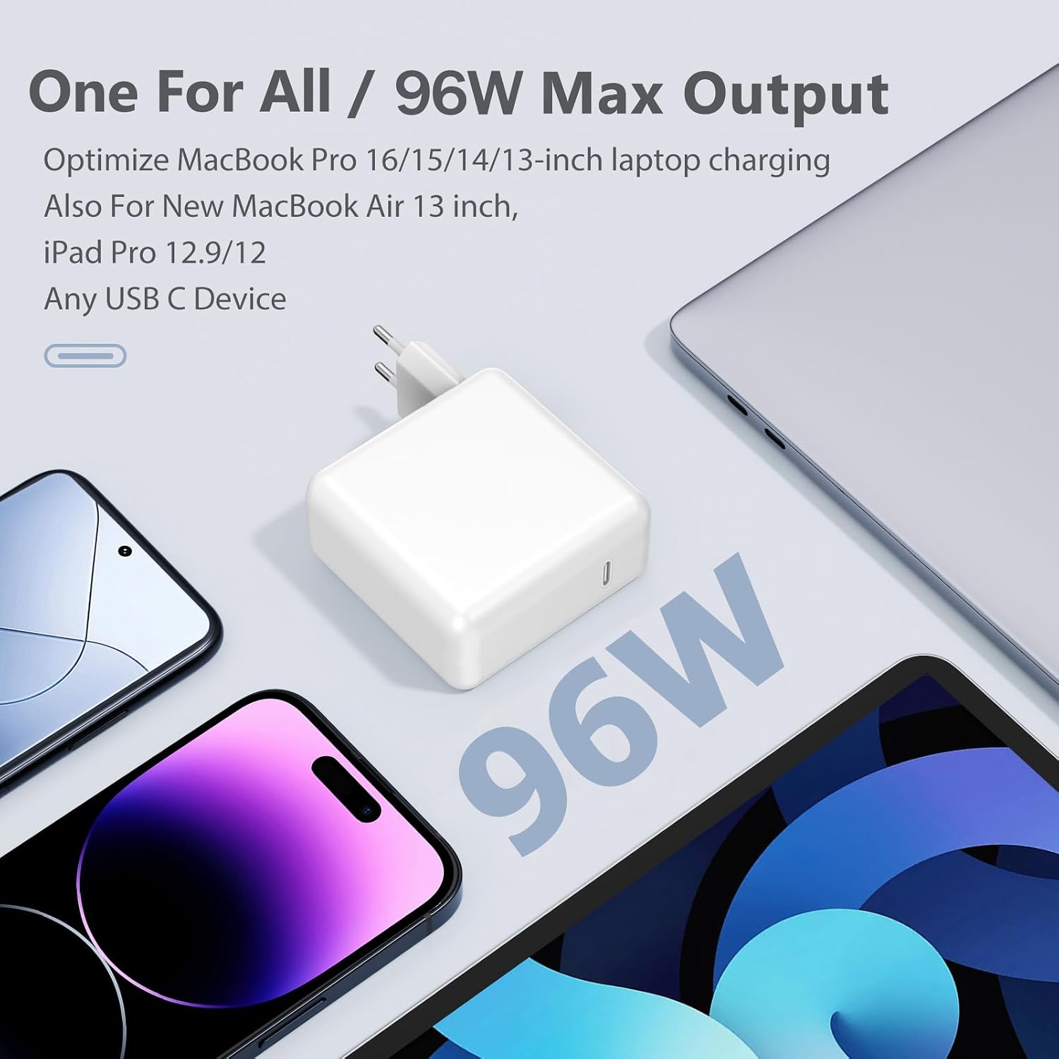 Detalle 2 de 96W USB-C Ladegerät für MacBook – Schnellladen mit 2m USB-C Ladekabel, kompatibel für MacBook Pro/Air, iPad & USB-C Geräte