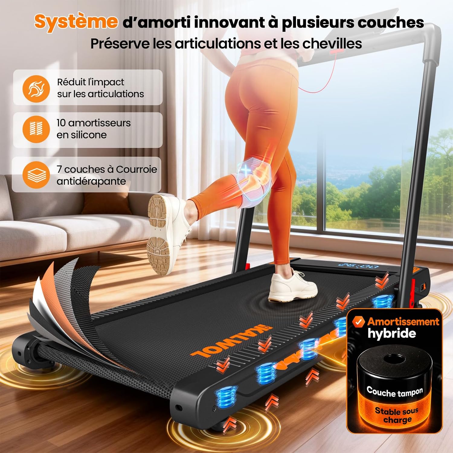 Thumbnail 6 de Tapis de Course 6 en 1 Kalwol: pliable, inclinable à 10% et haut-parleur intégré