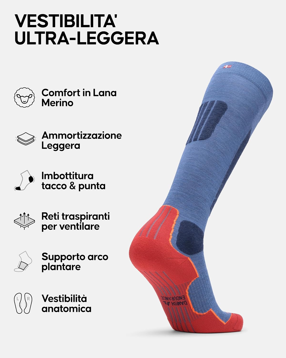 Detalle 1 de DANISH ENDURANCE Calze sci in lana merino termiche unisex