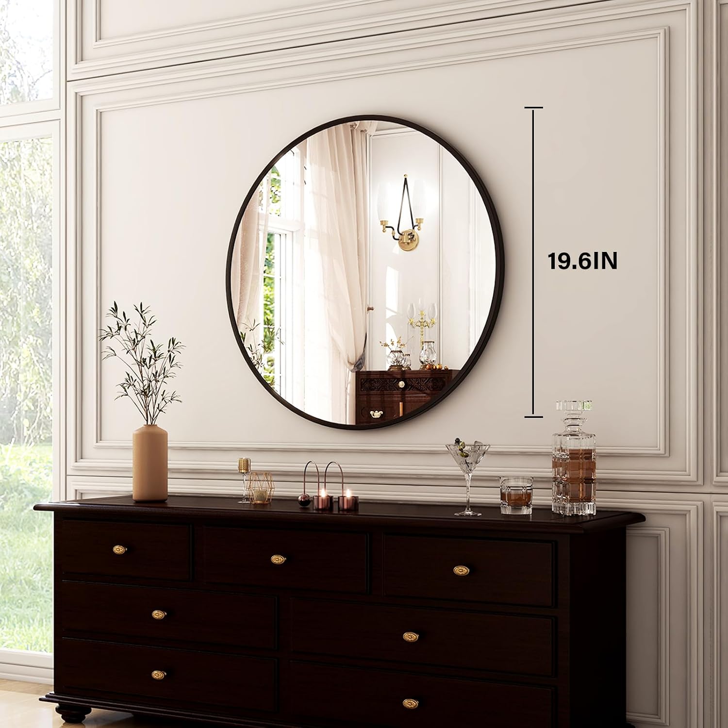 Detalle de HARRITPURE 20" Round Wall Mirror, Black Brushed Aluminium Frame