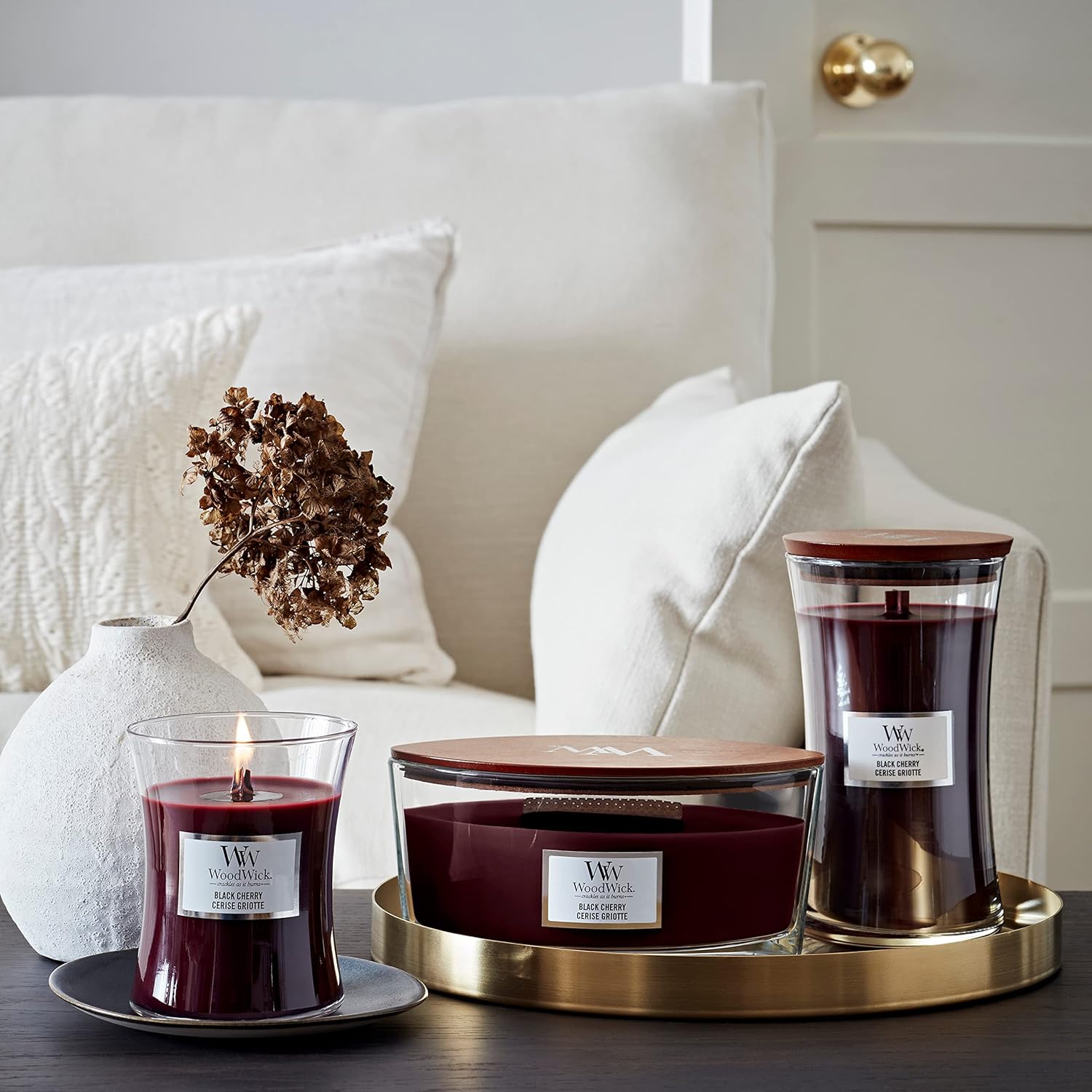 Detalle de WoodWick bougie parfumée moyenne Cerise Griotte avec mèche en bois crépitante