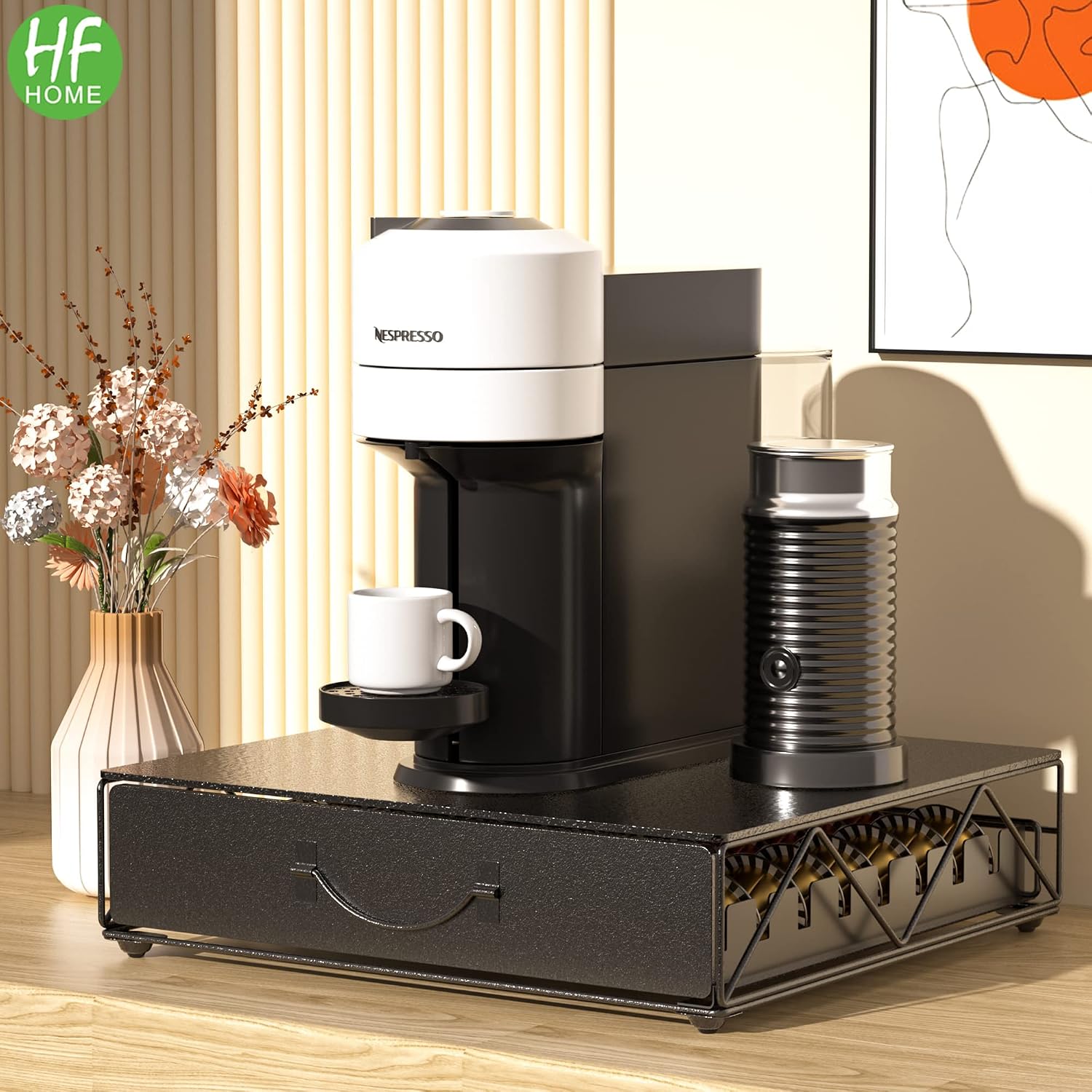 Detalle de HFHOME 1 metalen koffiecapsulehouder voor Nespresso Vertuo en Dolce Gusto