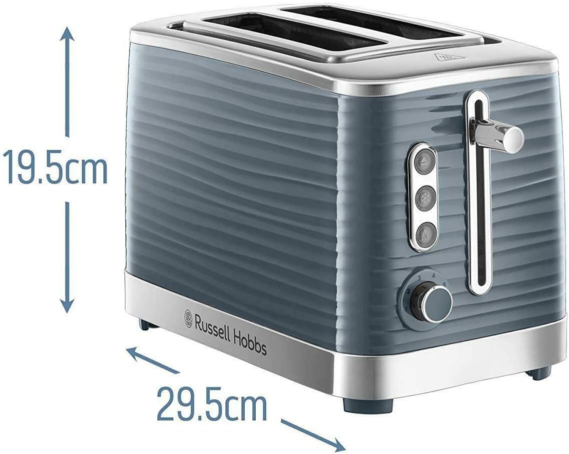 Detalle de Russell Hobbs Inspire 2 Slice Toaster (Grey, 1050W) with Extra Wide Slots and Lift & Look