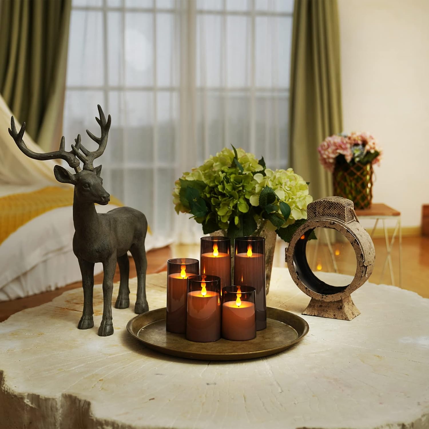 Detalle de Homemory HPILLAR Gray Flameless LED Candles, 5-Piece Acrylic Set with Remote