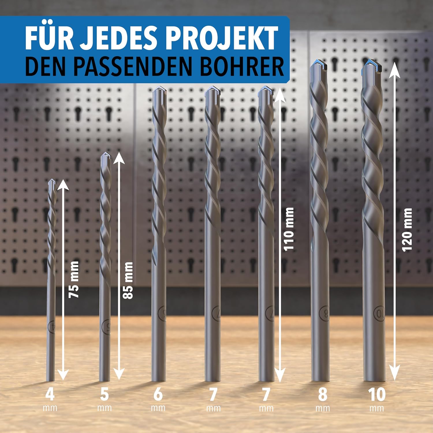 Thumbnail 1 de 7-tlg. Betonbohrer Set Rundschaft Ø 4–10 mm – YG8C Hartmetallspitze, geeignet für Beton, Mauerwerk & Ziegel
