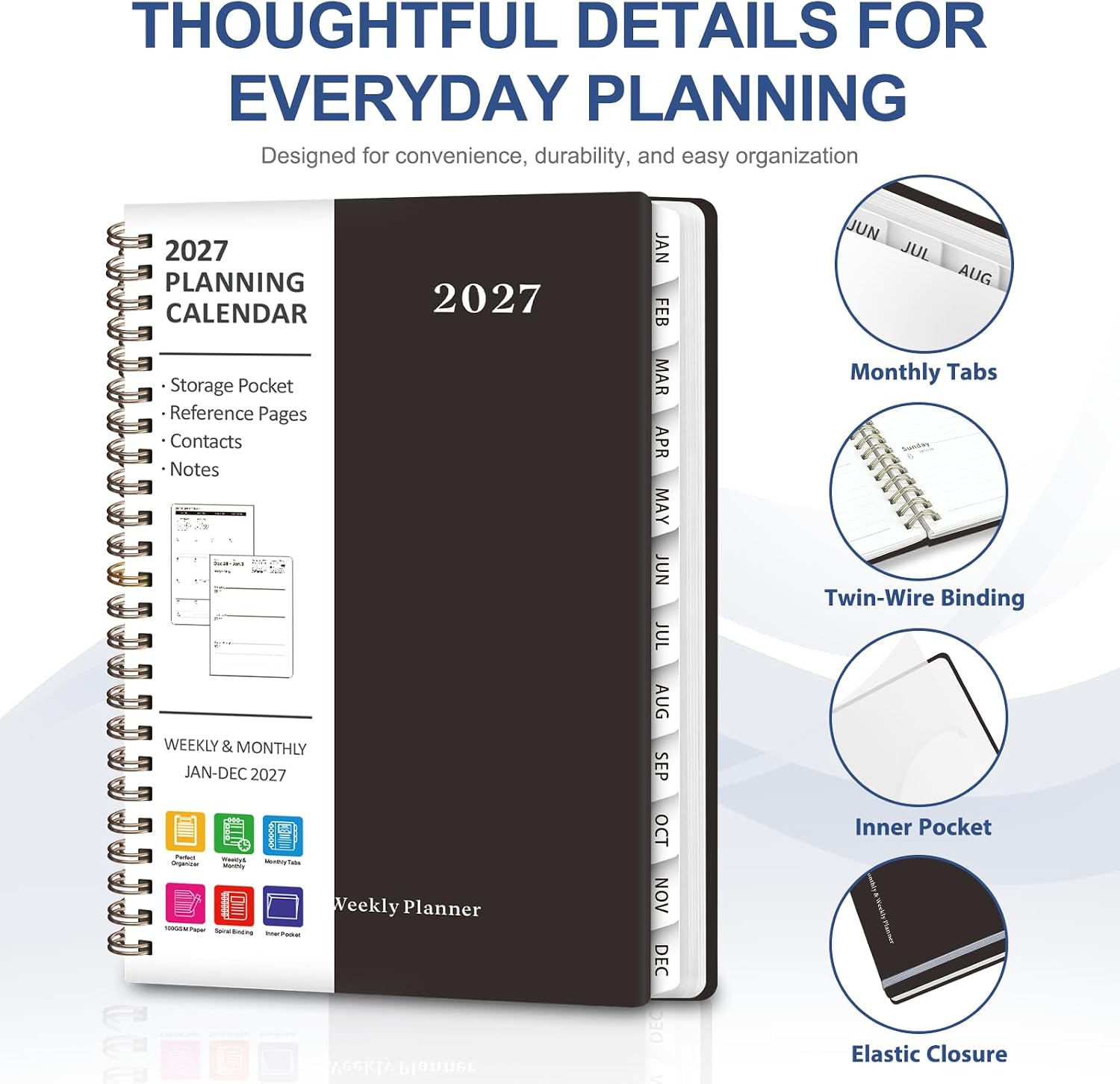 Detalle 2 de VALOME 2027 Weekly and Monthly Planner, A5 Hardcover with Spiral Binding