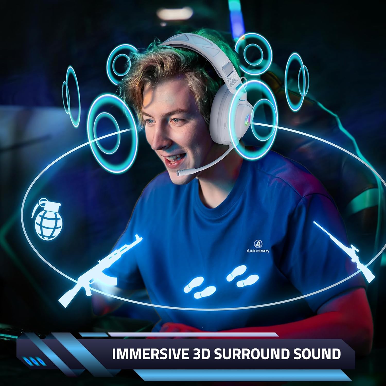 Thumbnail 2 de Awinnasey PH3 Wireless Gaming Headset for PS5, PS4, PC, Mac & Switch (Pearl White)