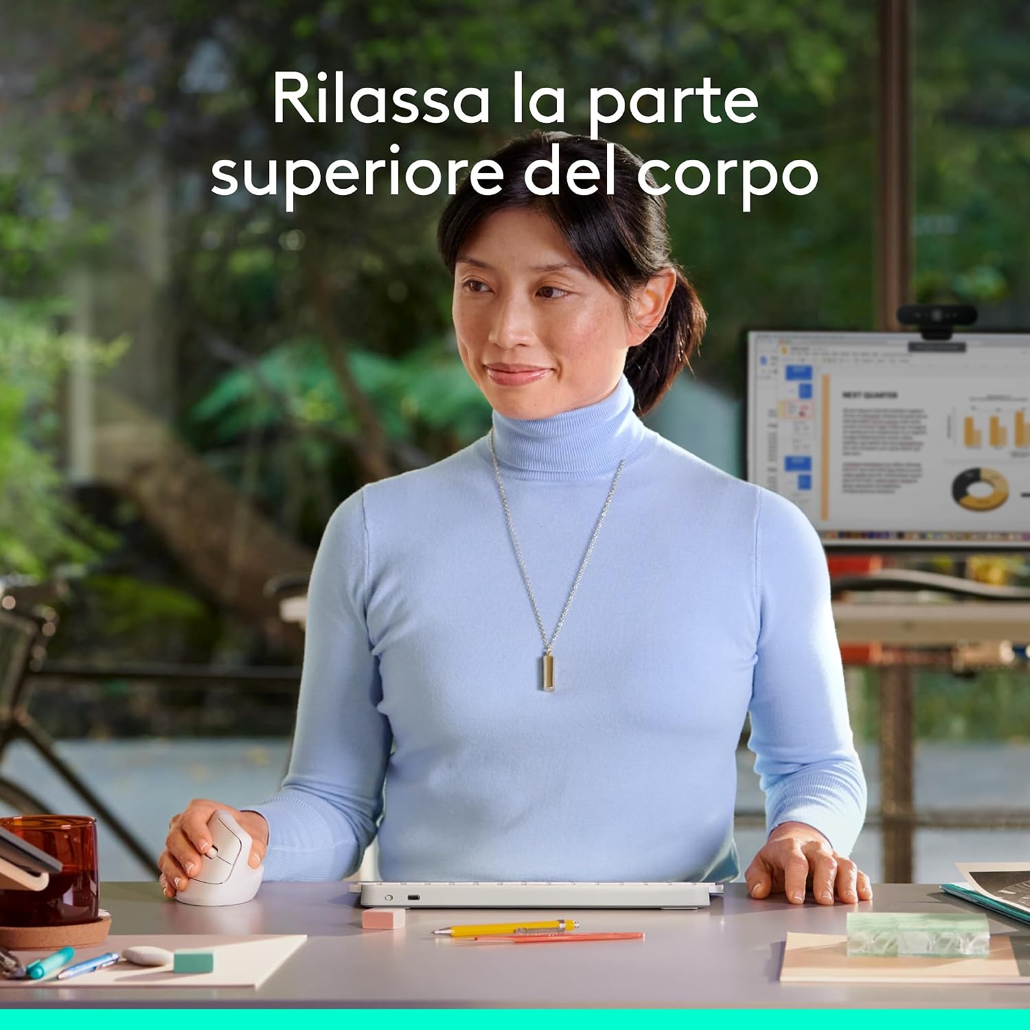 Detalle 2 de Logitech Lift Mouse ergonomico verticale senza fili, 4 tasti 🖱