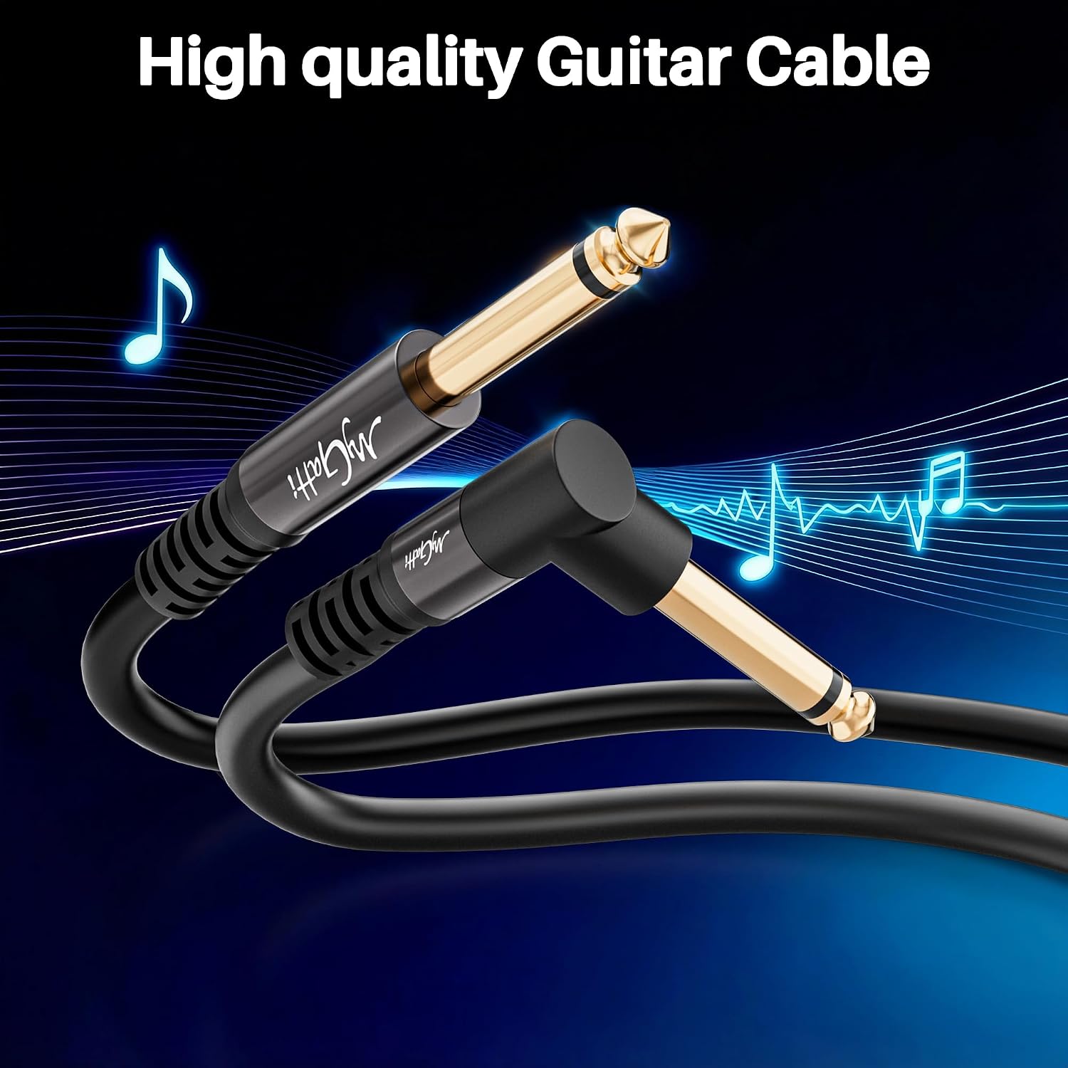 Detalle de Mygatti 90° 6,35 mm Gitarrenkabel 10 m – robustes Mono-Audiokabel mit 1/4 Zoll Stecker