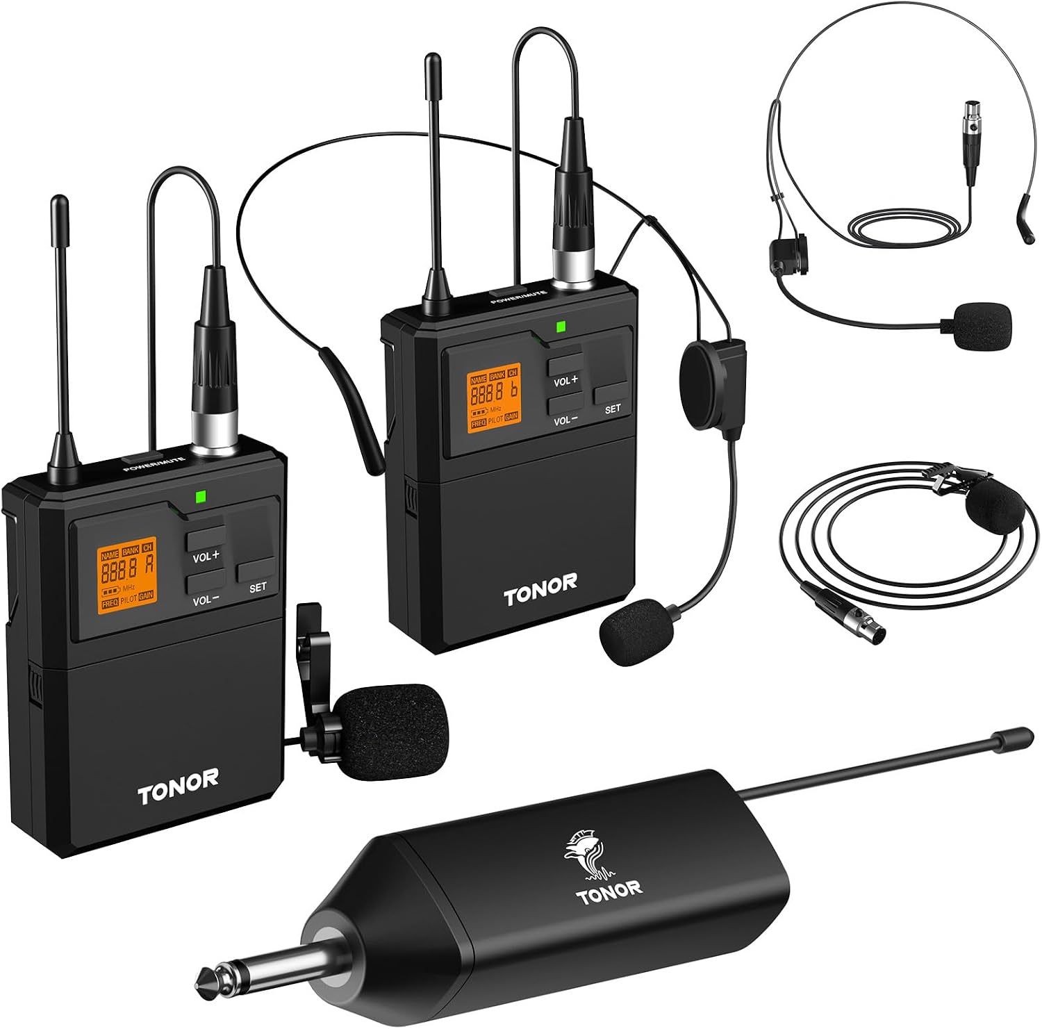 Detalle de TONOR TW632 UHF Wireless Microphone System with 2 Headsets and Lapel Mics