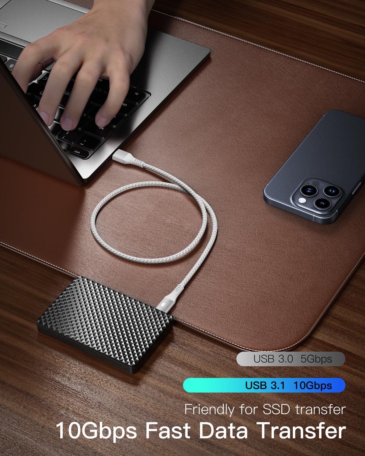 Thumbnail 1 de CONMDEX 2Pack USB-C to USB-A Fast Charging Cable (10Gbps, QC 3.0, 1m) — Android Auto & data transfer