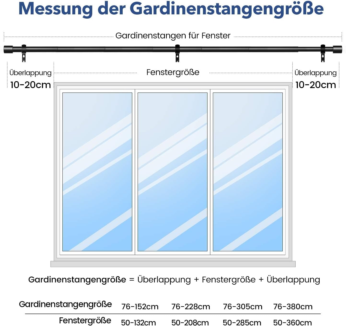 Thumbnail 4 de GEEBOBO Gardinenstange Schwarz 76–152 cm, ausziehbar (19 mm) für Schlafzimmer, Wohnzimmer & Küche