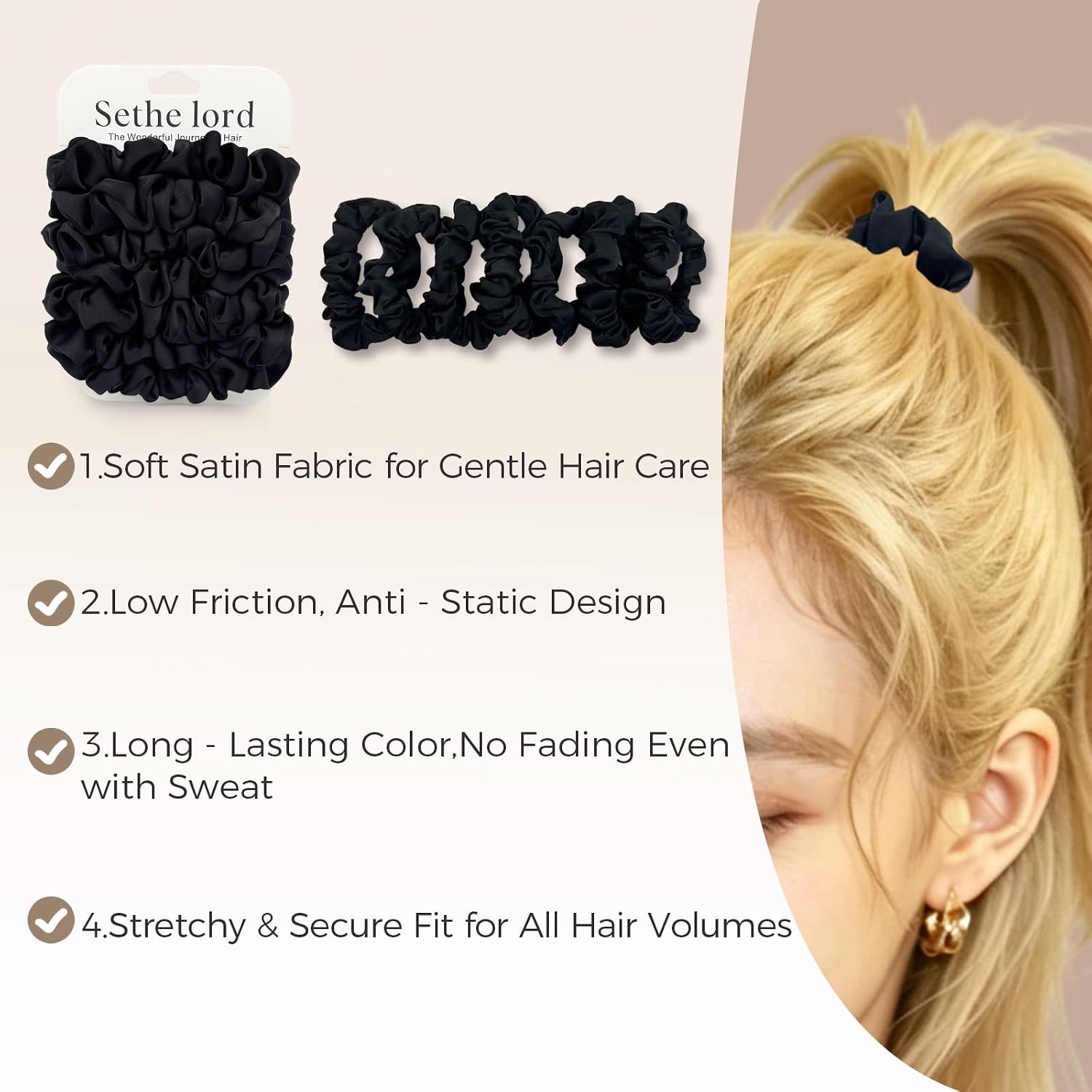 Detalle de Satin Hair Scrunchies, 7-Piece Set
