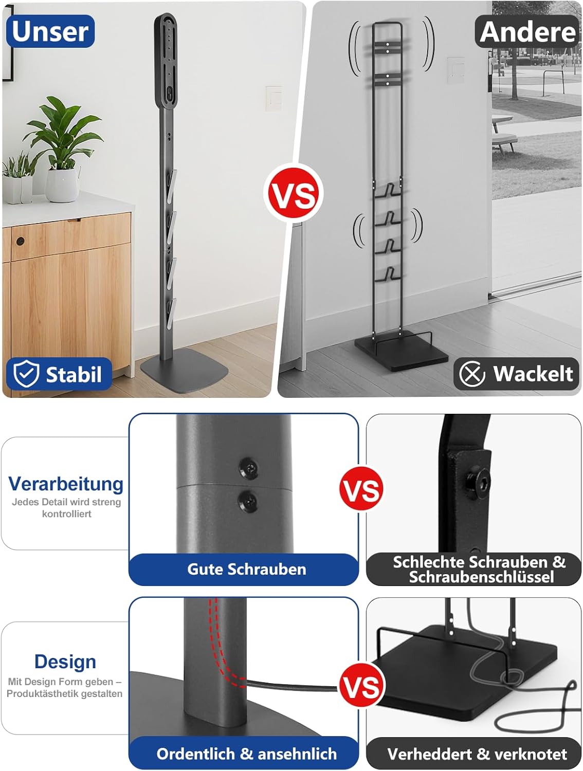 Detalle de JUPELI Staubsauger Ständer für Dyson V16/Gen5/V15/V12/V11/V10/V8/V7/V6 – metallisch, bohrfrei mit 4 Haken