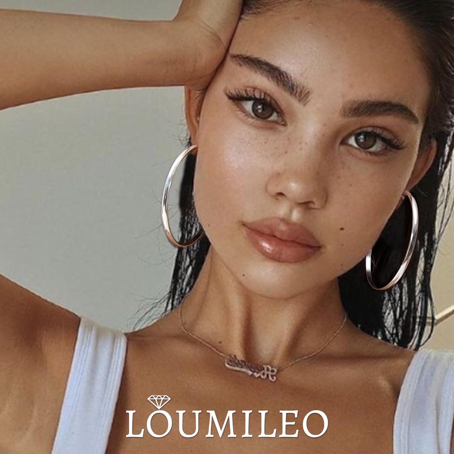 Thumbnail 1 de LOUMILEO 4mm Wide Large Silver Hoop Earrings (925 Sterling Silver, Hypoallergenic) — 30–70mm