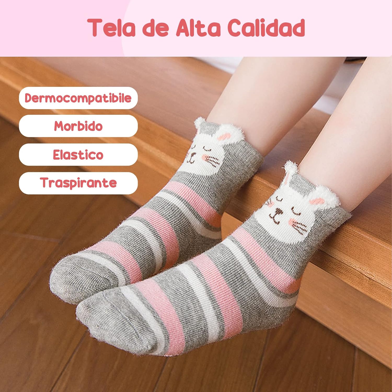 Thumbnail 4 de PUTUO calzini antiscivolo per bambina e ragazzi con motivi animali, 5 paia (taglia 20-38)