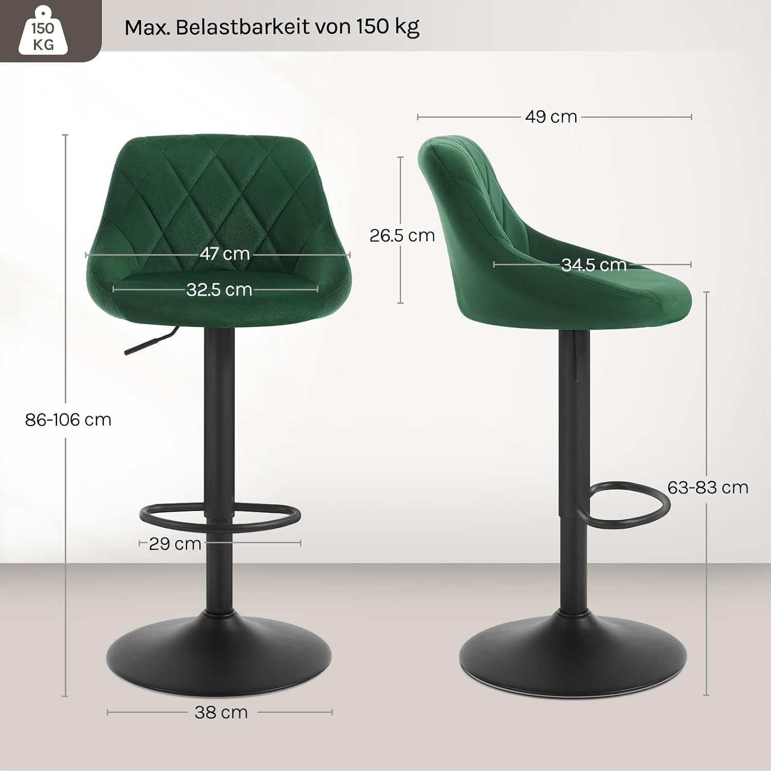 Thumbnail 2 de WOLTU Barhocker 2er Set mit Lehne, höhenverstellbar & drehbar (dunkelgrün)