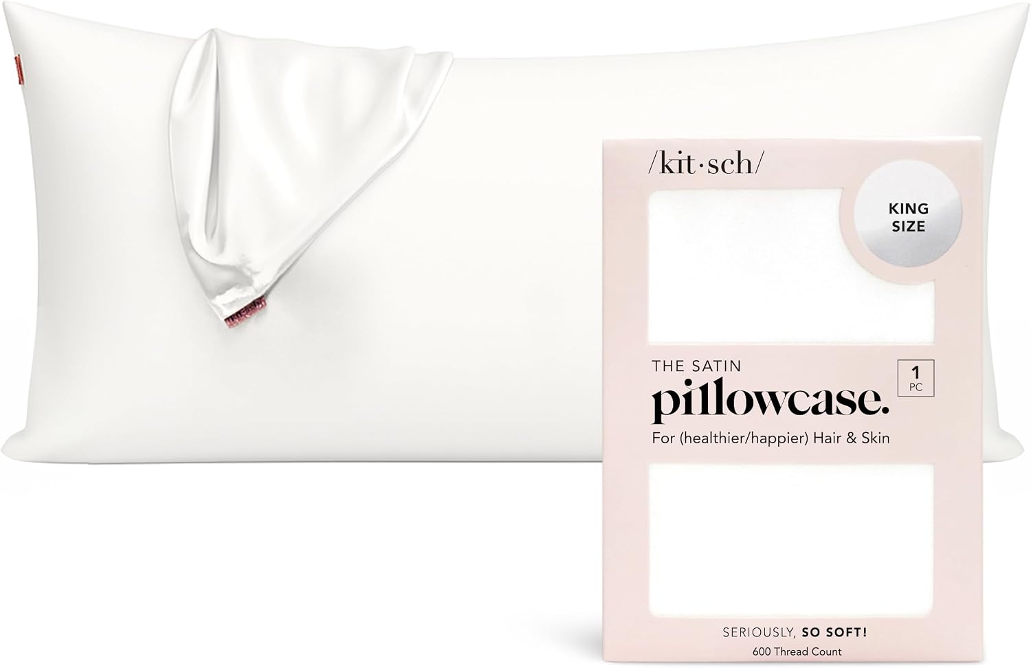 Detalle de Kitsch 62293 Satin Pillowcase, King Size, Ivory with Zipper