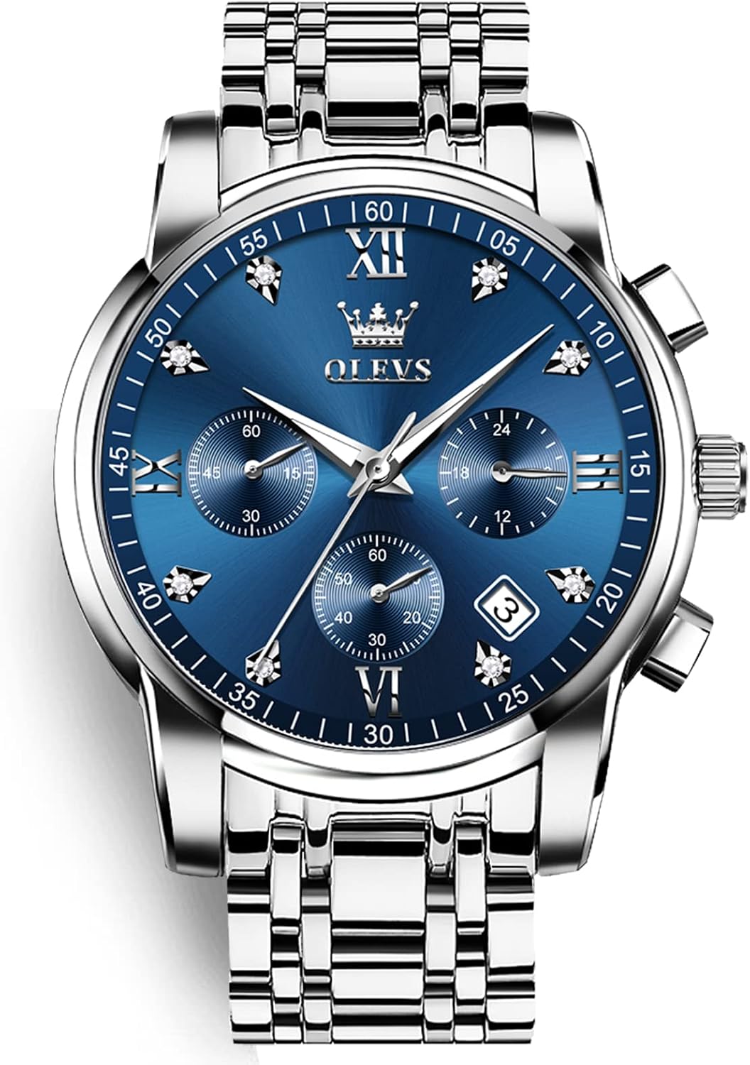 Detalle de OLEVS Men's Chronograph Watch: Gold & Silver Stainless Steel with Diamond Accents