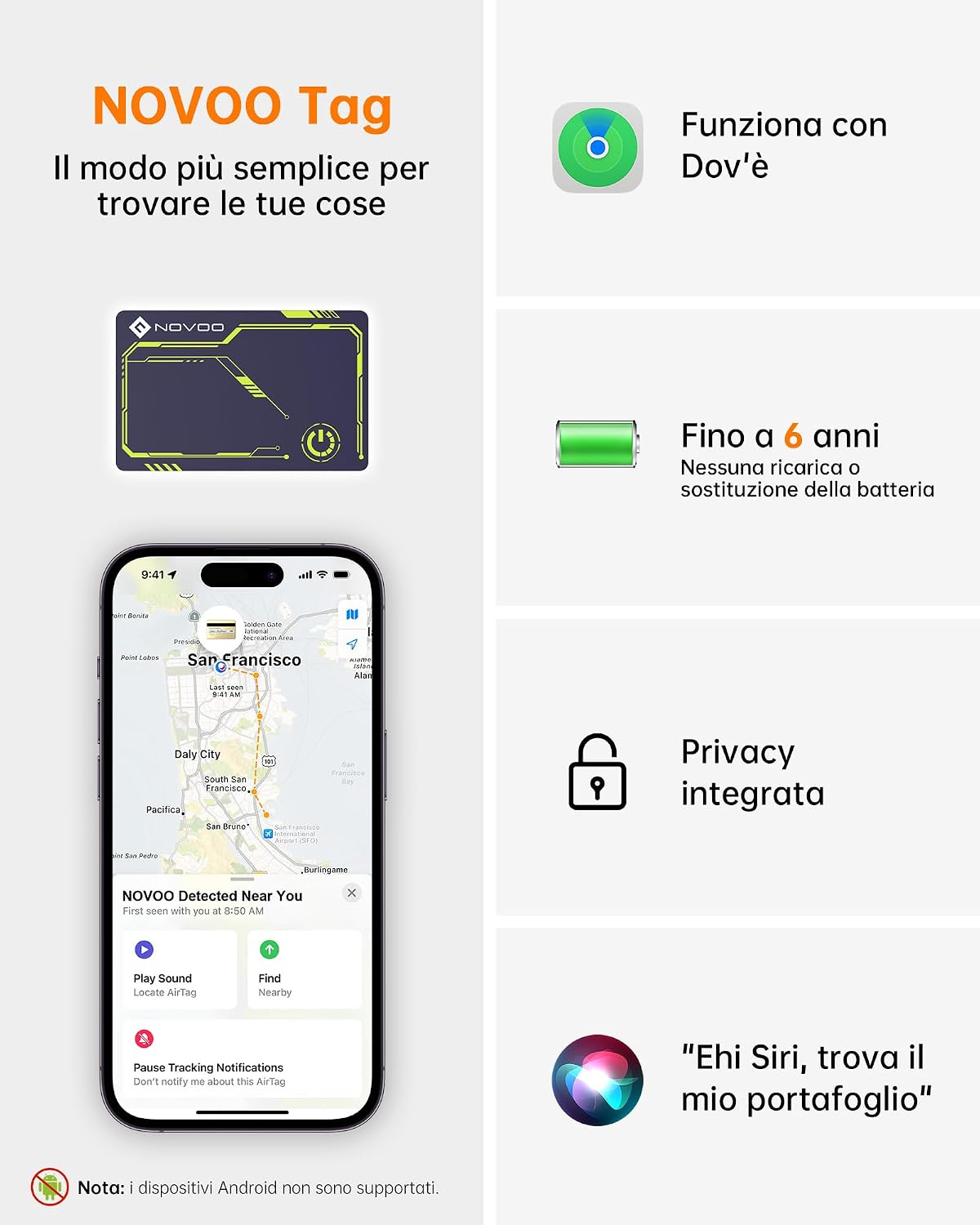 Detalle 2 de NOVOO Air Tag Card Wallet Tracker Card sottile (1,6 mm) per portafoglio e bagagli
