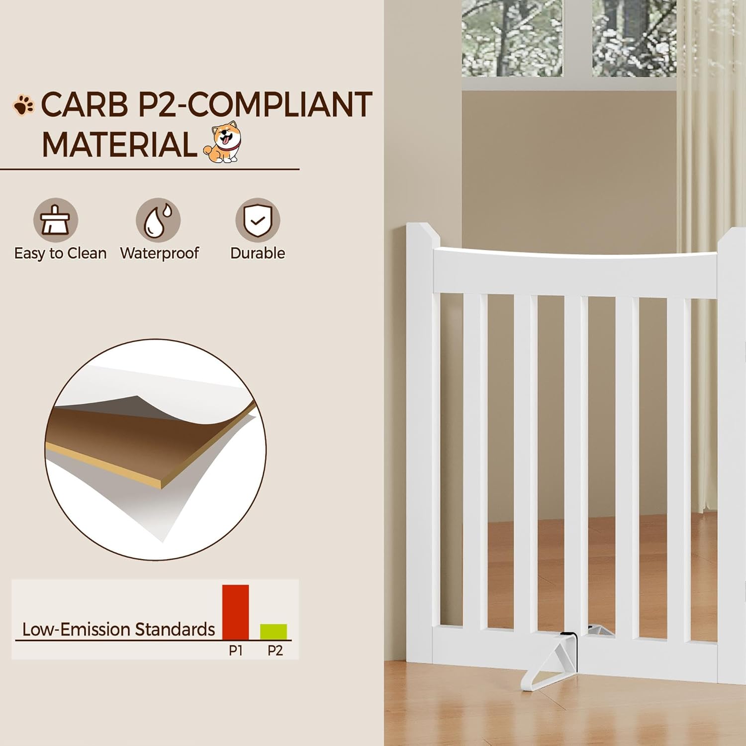 Thumbnail 5 de Yaheetech Wooden 3-Panel Indoor Pet Gate with Freestanding Design