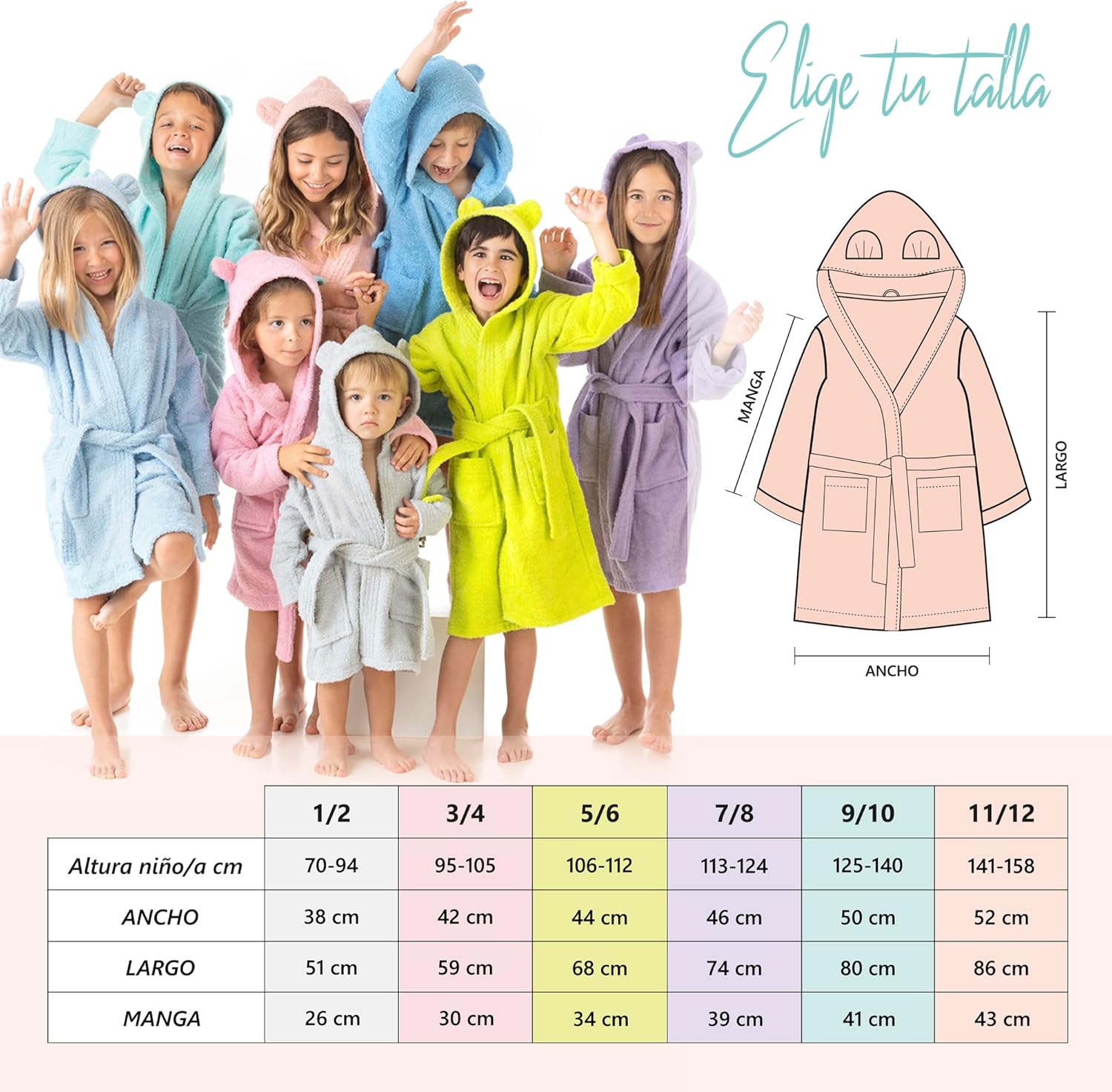 Thumbnail 2 de LEBENGOOD Albornoz infantil 100% algodón 1–12 años