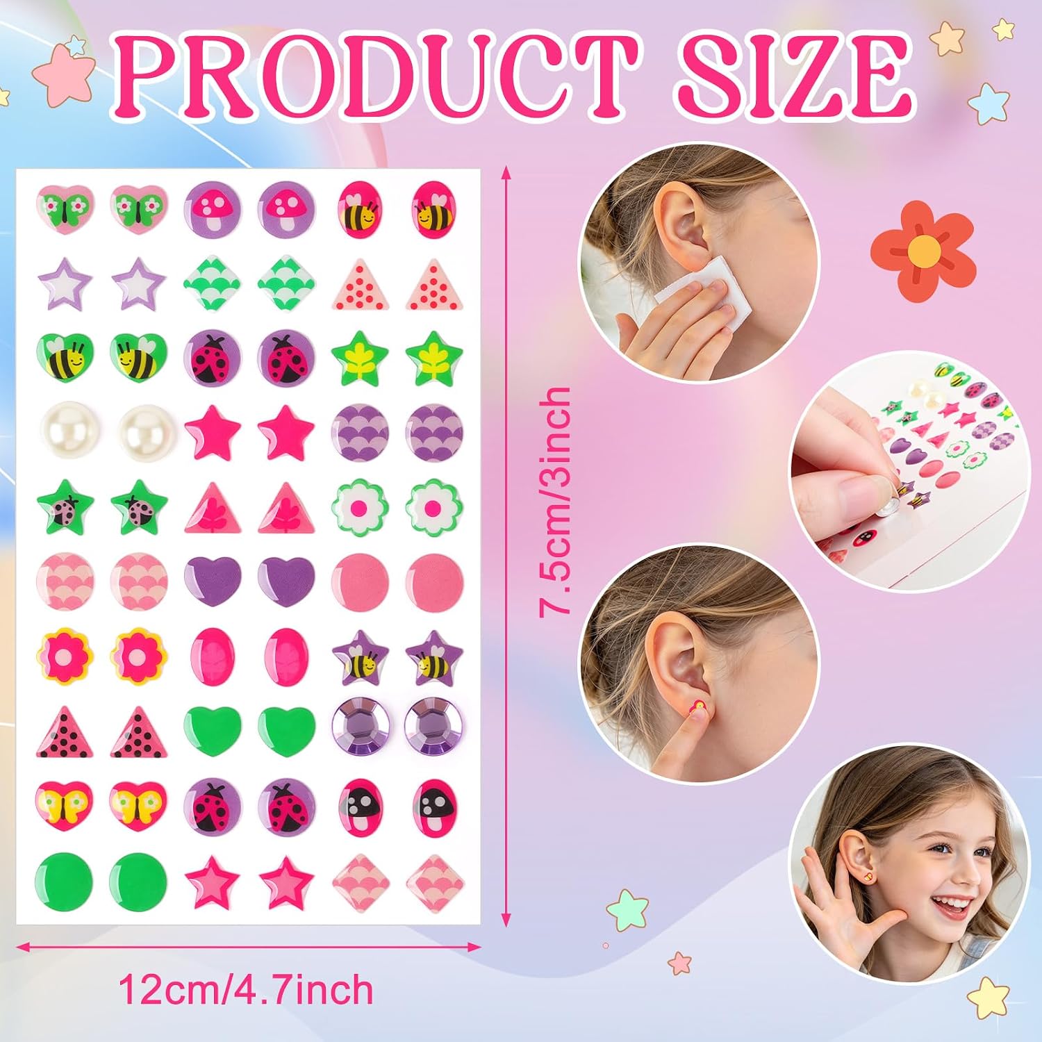 Thumbnail 2 de AUGSUN 954621 Stick-On Earrings, 240 3D Glitter Gems on 4 Sheets