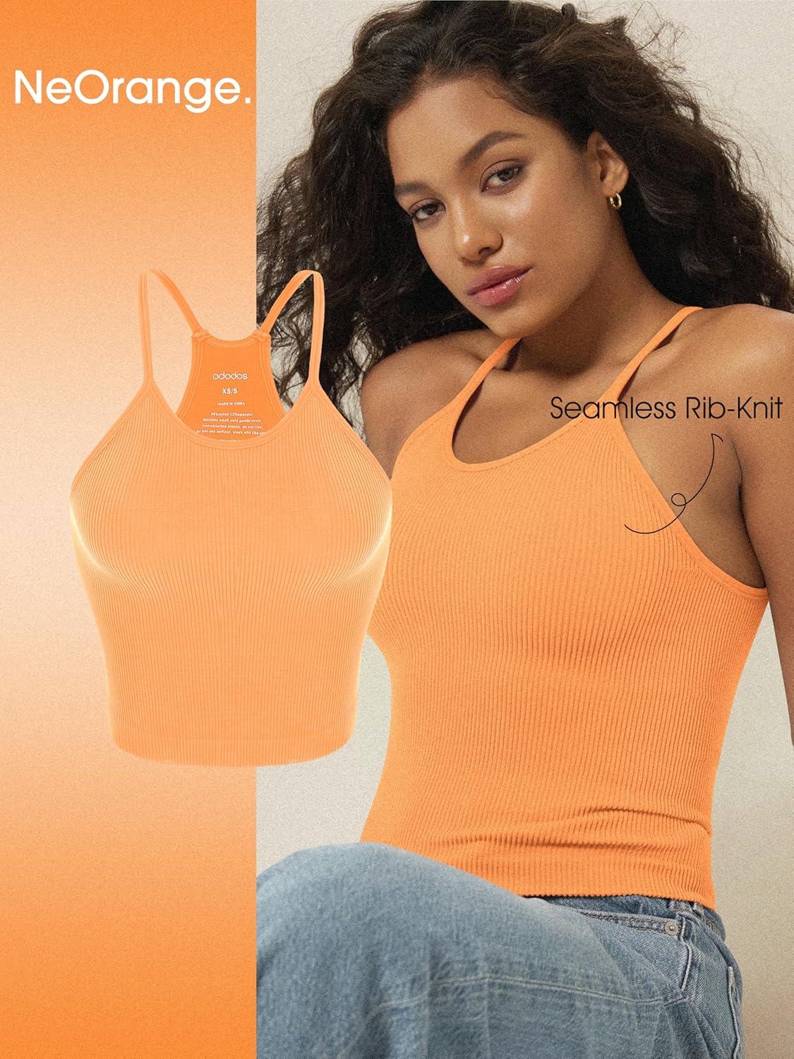 Thumbnail 1 de ODODOS Women’s Crop 3-Pack Seamless Rib-Knit Camisole Crop Tank Tops