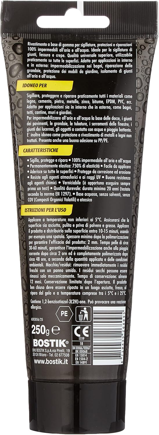 Thumbnail 1 de Bostik Gomma Liquida Tubo 250G Nero – elasticità elevata per giunti interni ed esterni