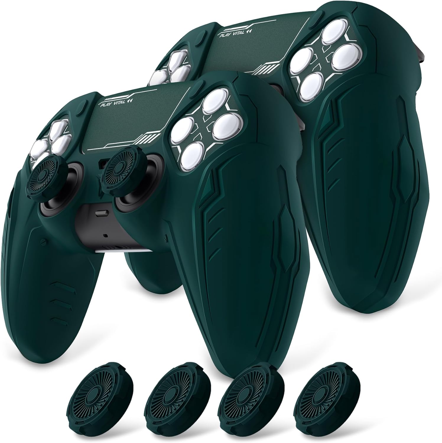 Detalle de PlayVital 2 Set Silicone Case for PS5 Controller – Anti-Slip Racing Green