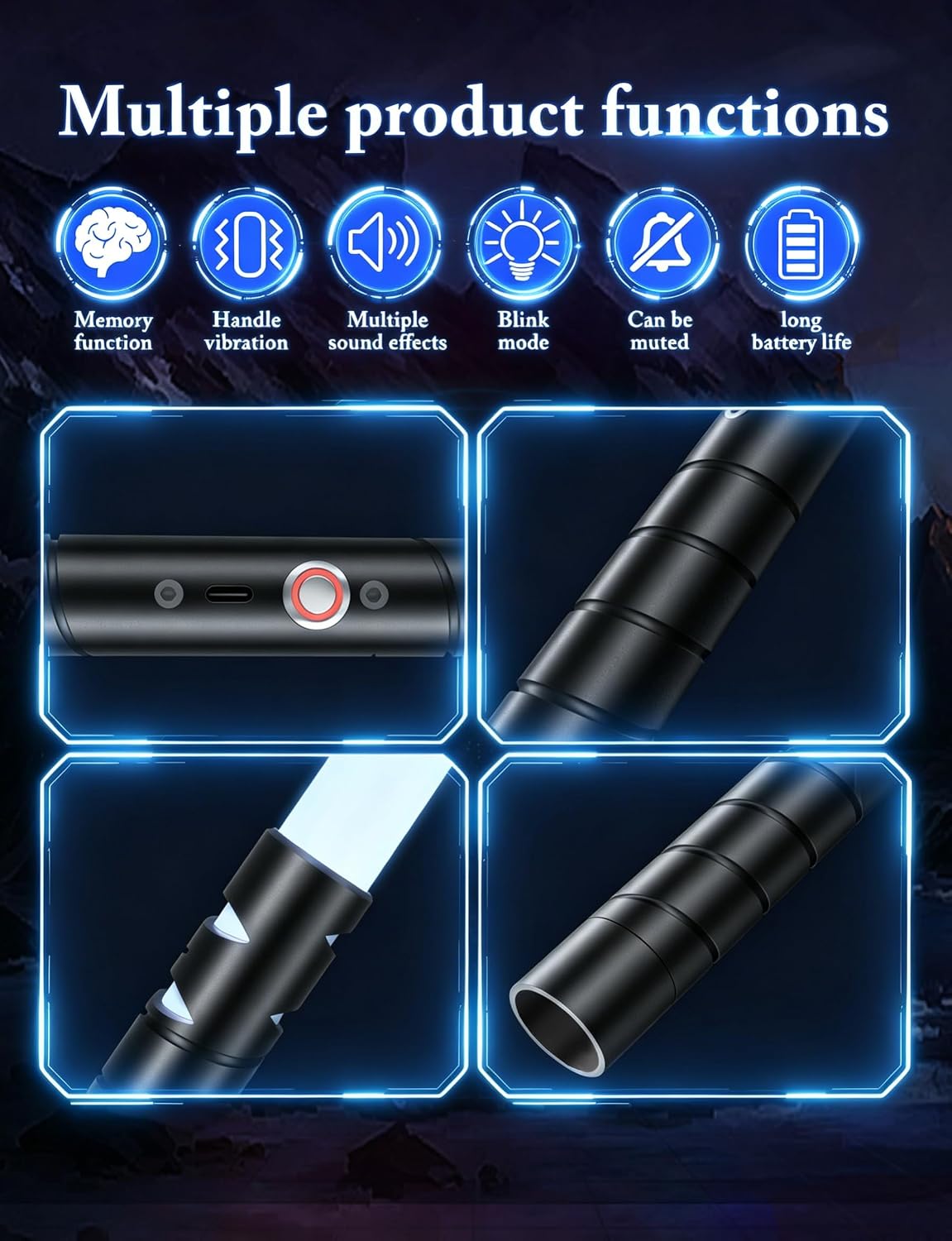 Detalle de jvmusaber Dueling Lightsaber for Kids & Adults with 20 RGB Colors, USB Rechargeable Metal Hilt