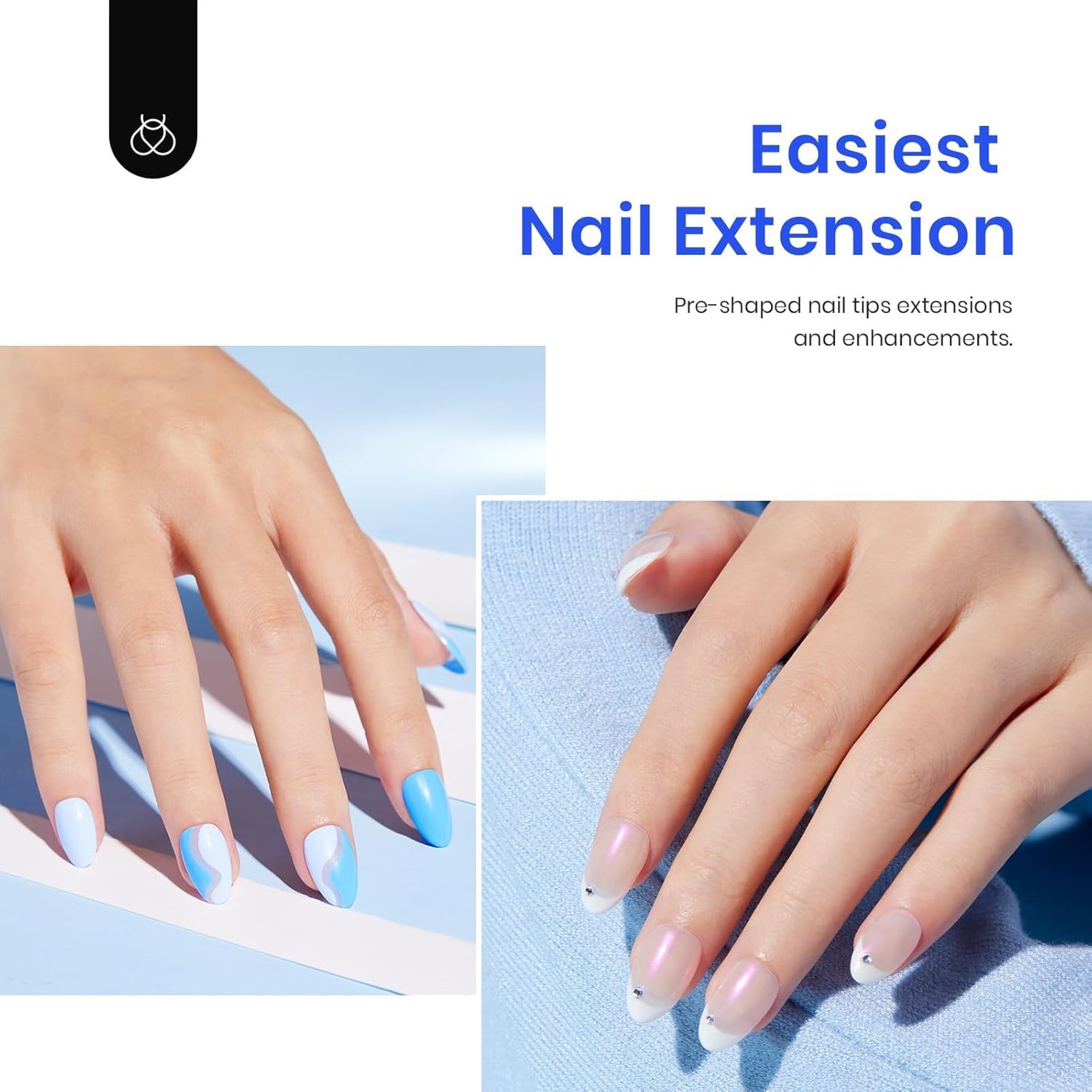 Detalle de Beetles Gel Nail Kit Almond Short (500 Pre-Shaped Tips) with UV LED Nail Lamp and 5-in-1 Glue Gel