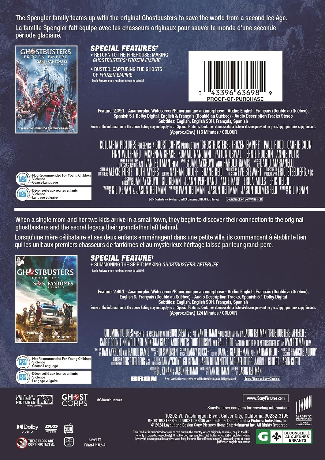 Detalle de Ghostbusters: Afterlife / Frozen Empire 2-Disc Bilingual DVD Set