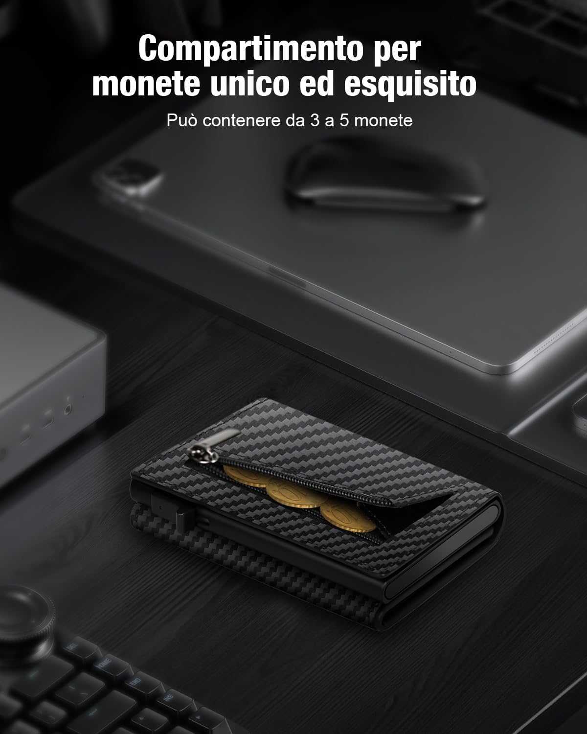 Detalle de Portafoglio Uomo Slim con Chiusura Magnetica, Finestra ID e Protezione RFID – 11 Carte, Portacarte in Pelle con Porta Monete