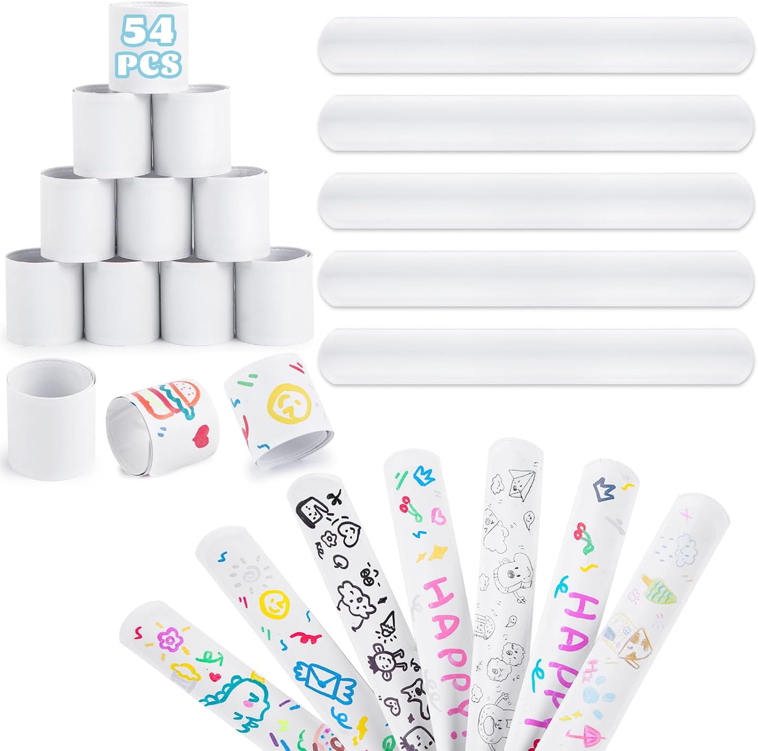 Detalle de LovesTown HLT0369 White Slap Bracelets, 54-Piece DIY Party Favor Set