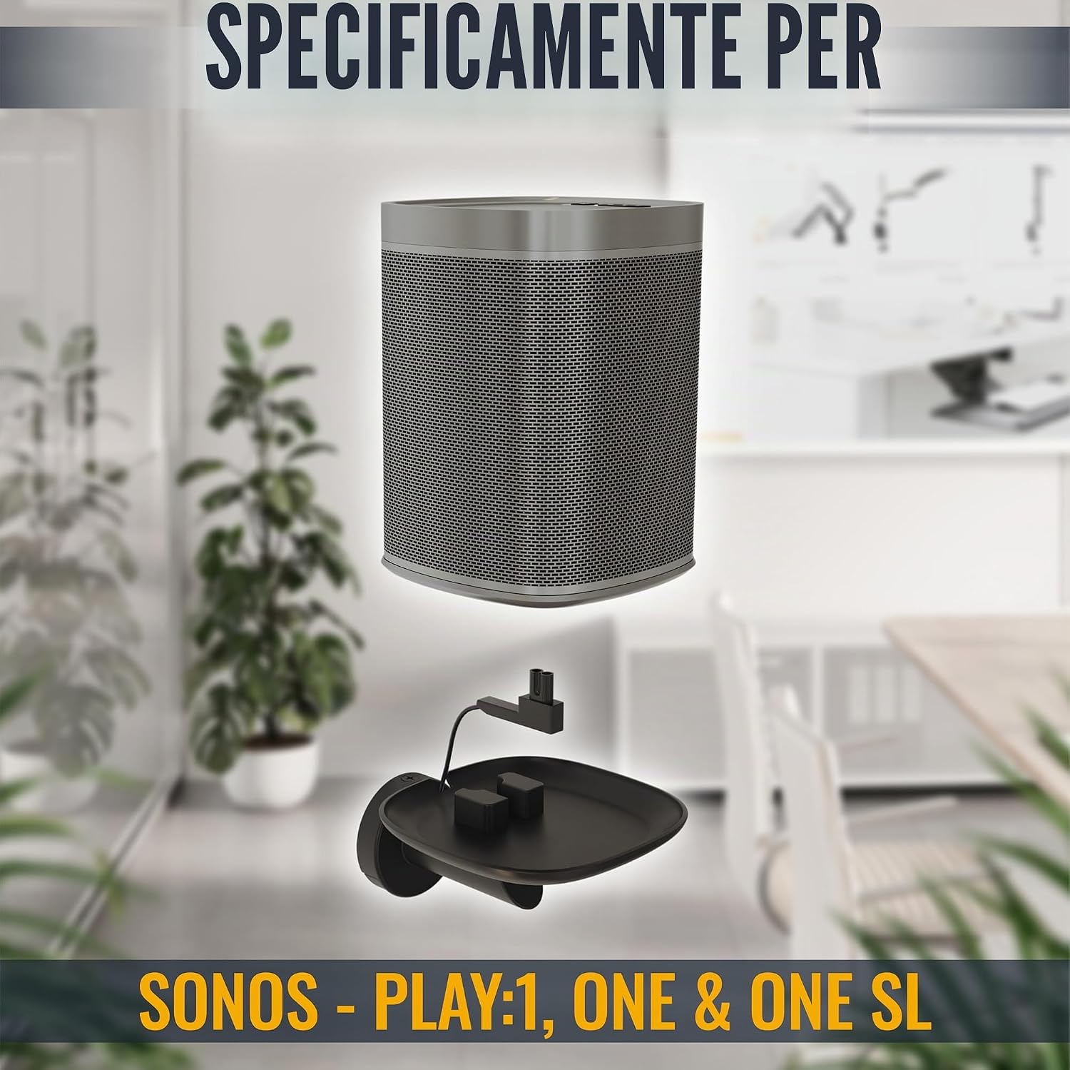 Detalle de RICOO LH054 Supporto da parete per altoparlanti Sonos Play 1 / One (SL) – fissaggio stabile, design essenziale