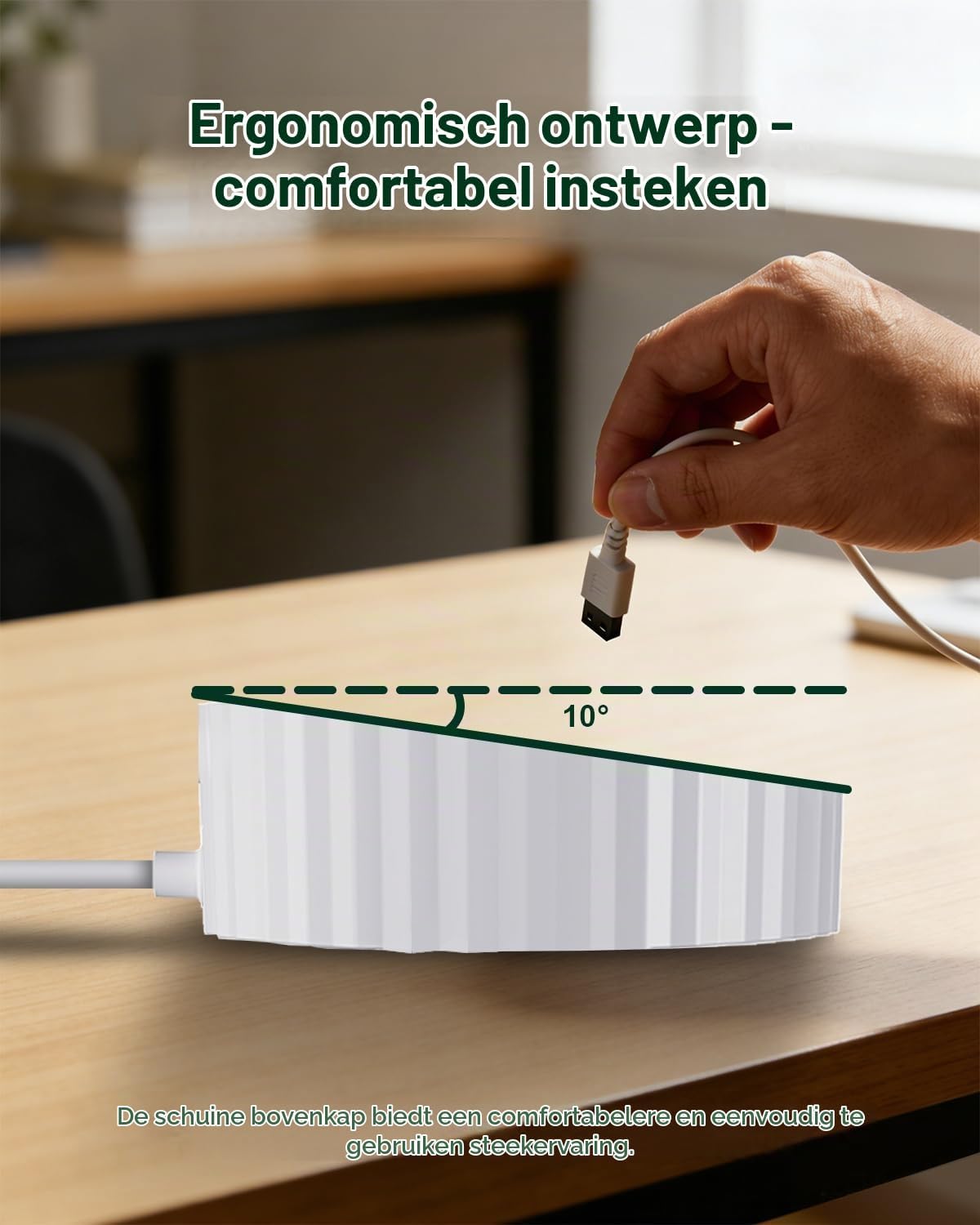 Detalle de Microwear 7-in-1 stekkerdoos, 2500 W, 2 USB-C-poorten en 1,8 m kabel