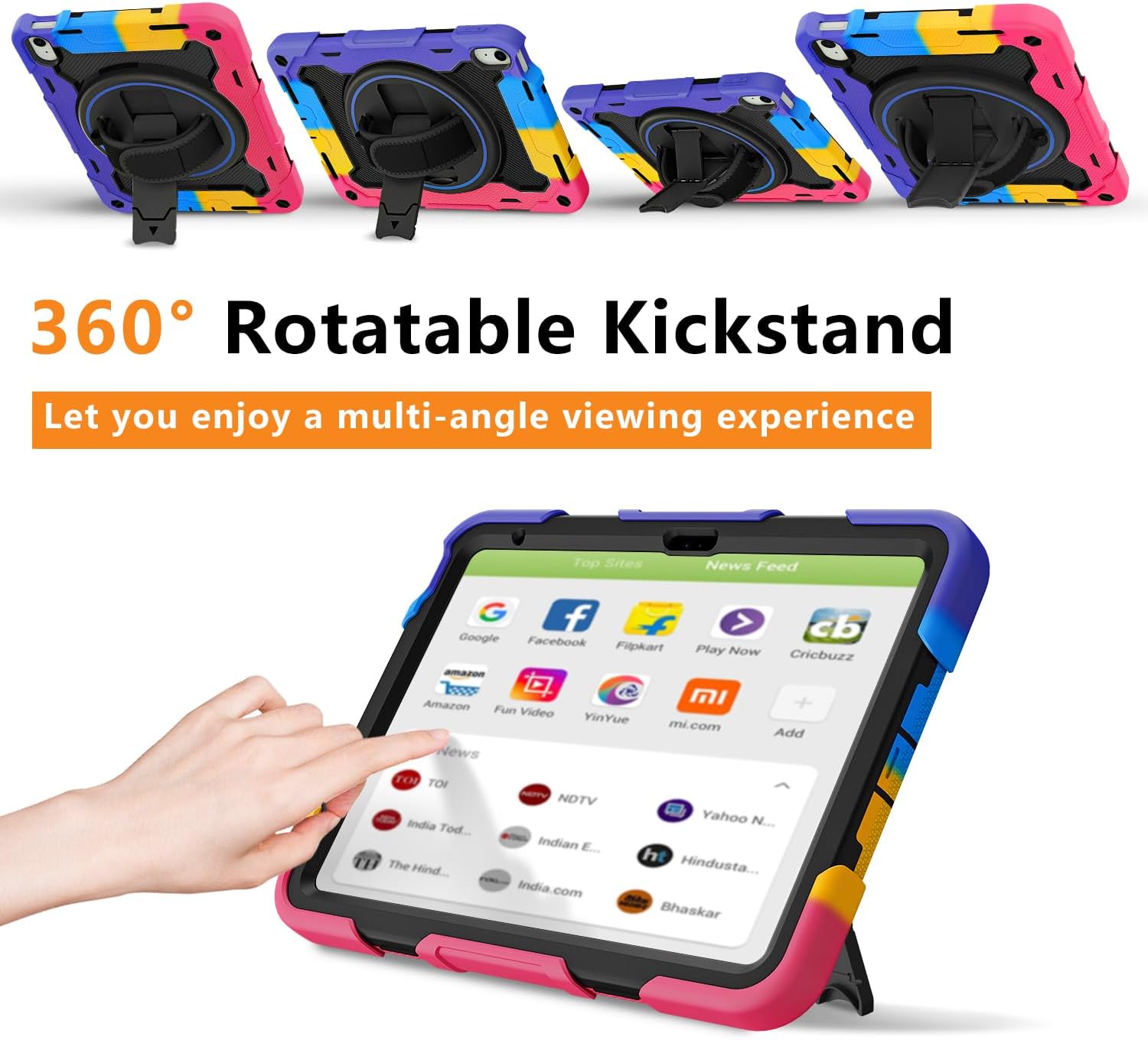 Detalle de ROSROME Case for iPad (A16) 11th/10th Gen with HD Screen Protector – Rainbow, Heavy Duty Shield